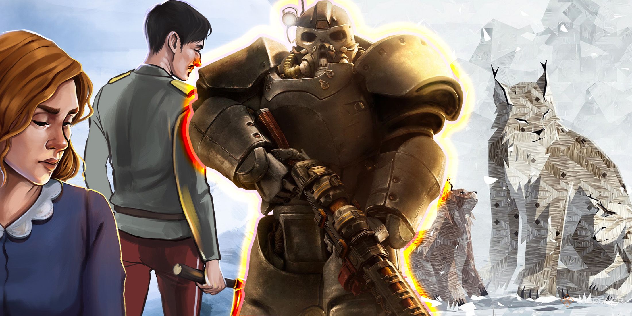 A split image of Help Will Come Tomorrow, Fallout 76 and Shelter 2.