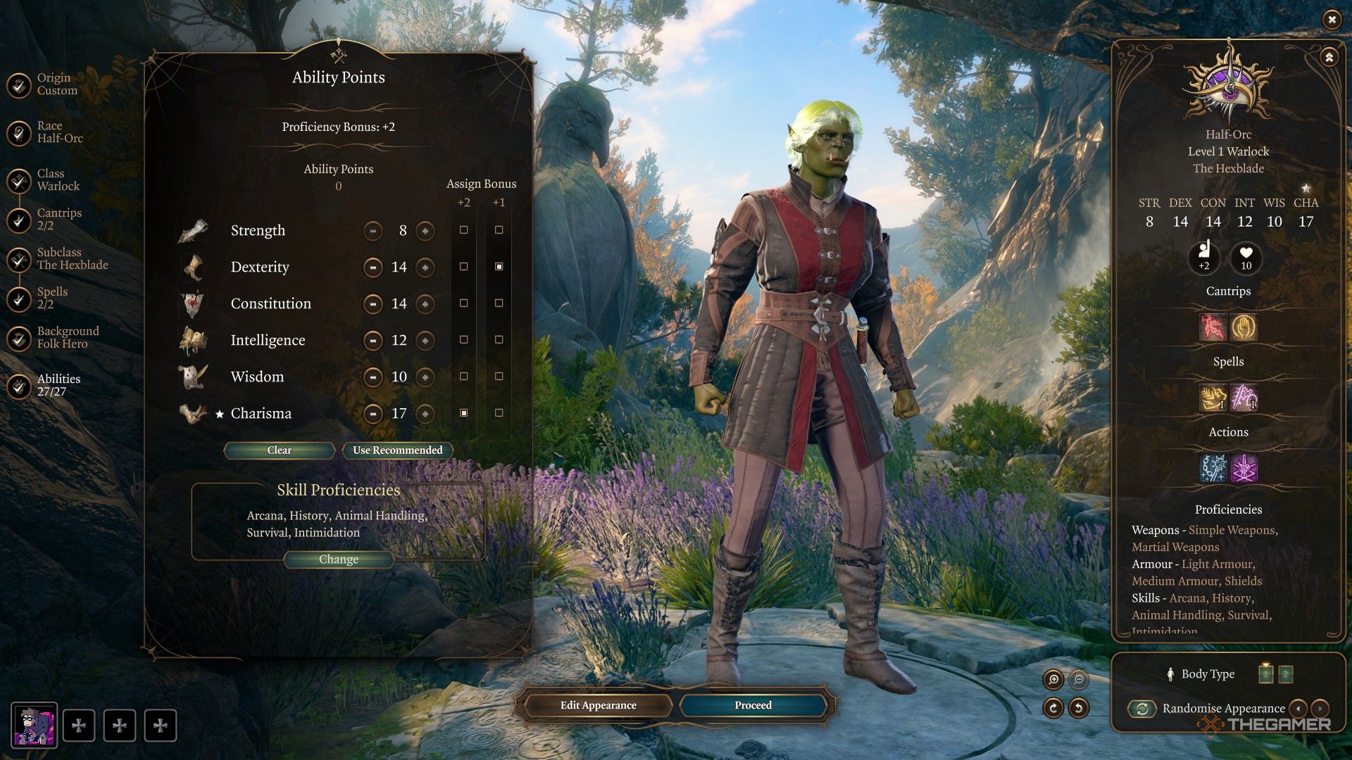 Criação de personagem Warlock em Baldur's Gate 3.