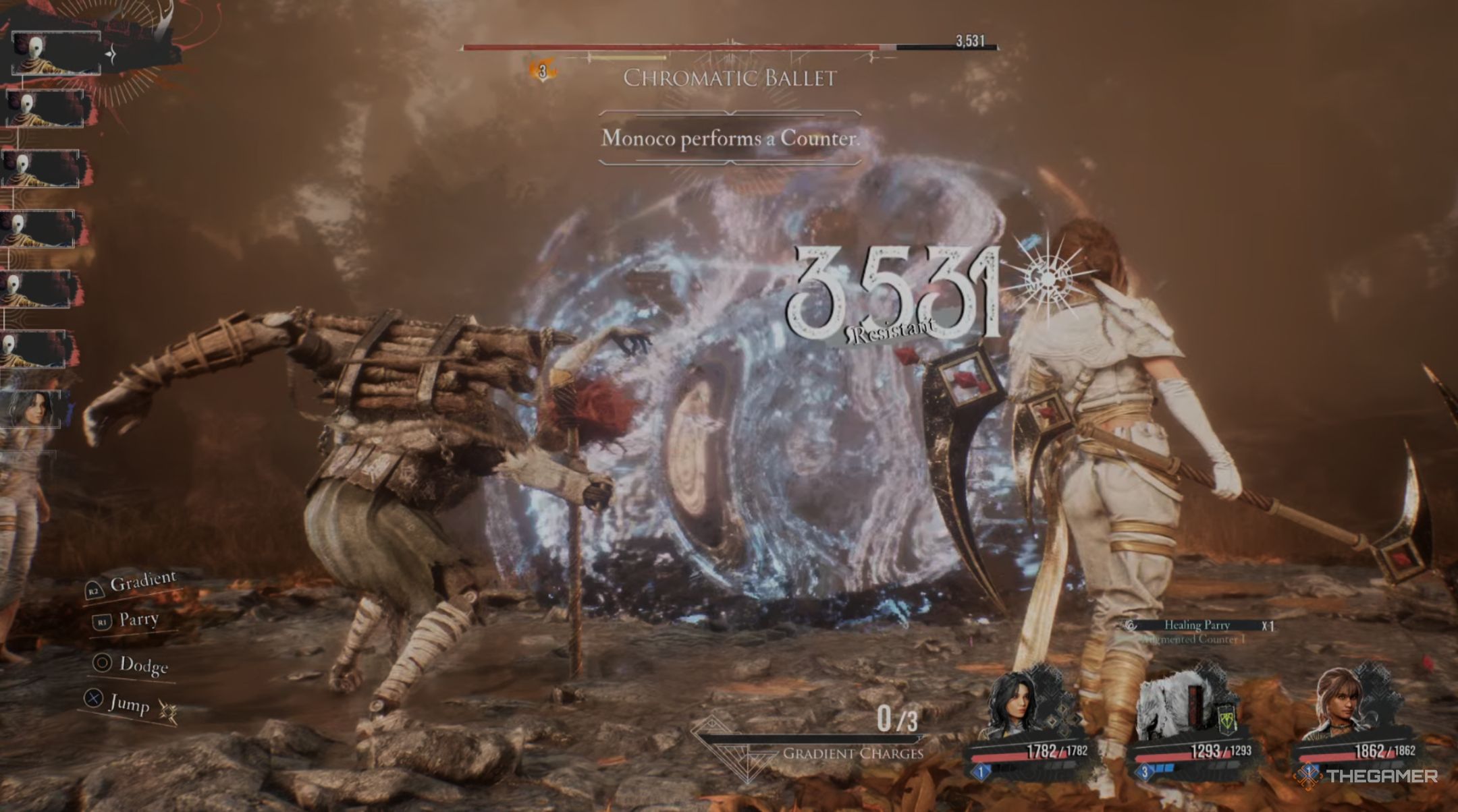 monoco counters the chromatic ballet's enchantment attack in clair obscur: expedition 33.