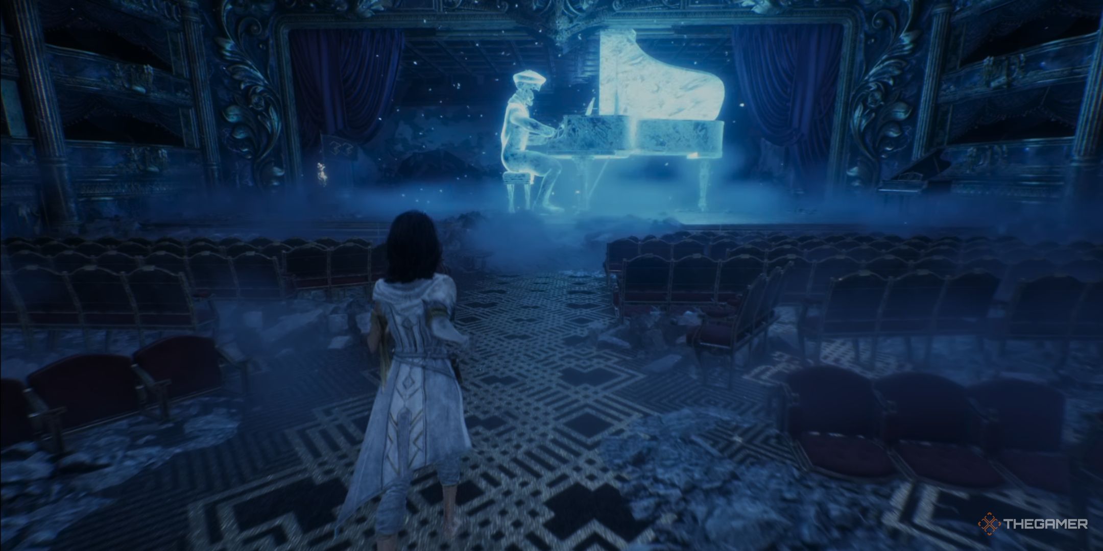 lune approaches a ghostly figure playing the piano in clair obscur: expedition 33.