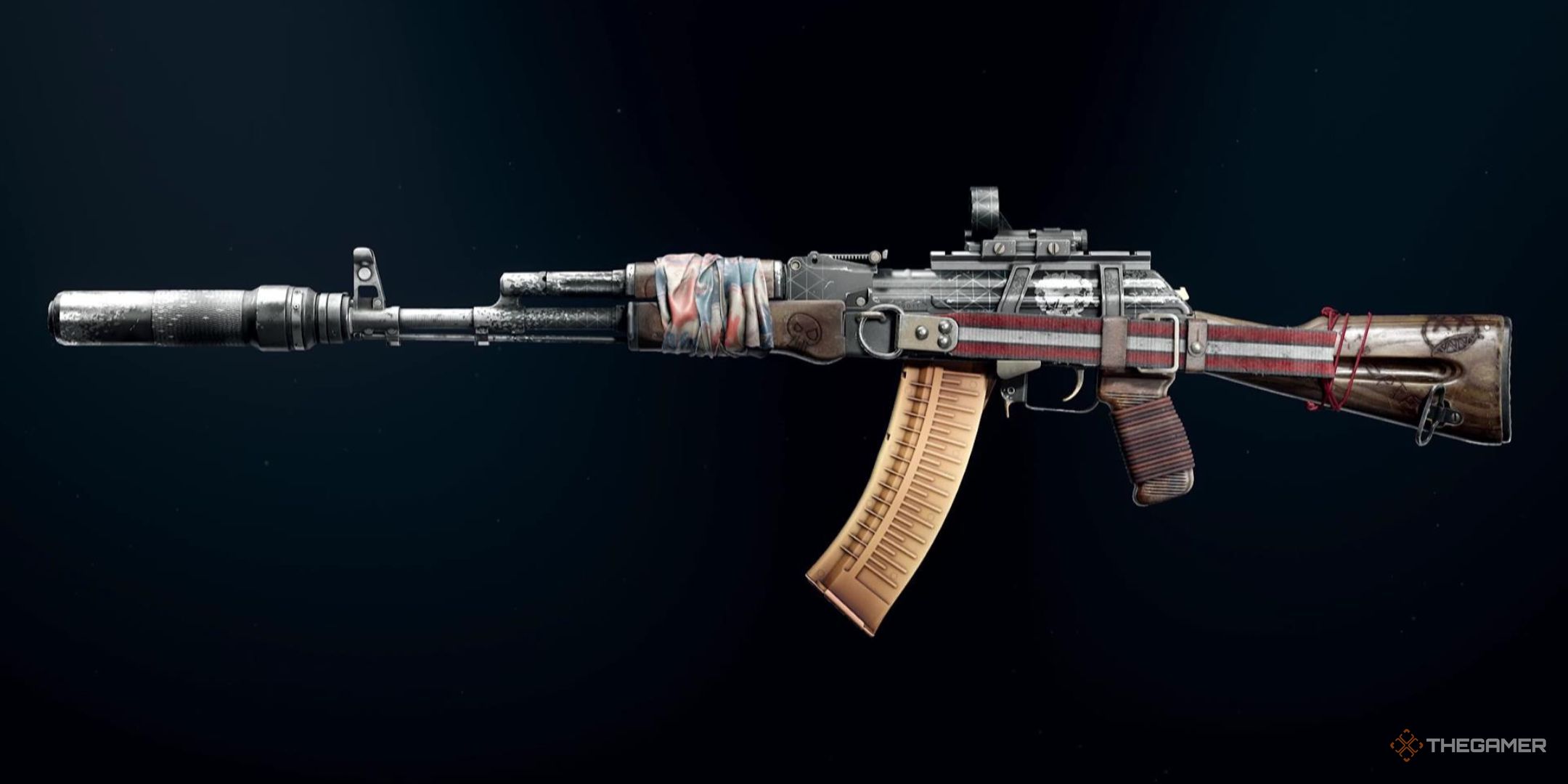 An AK-74 in the weapon selection screen in Call of Duty Warzone.
