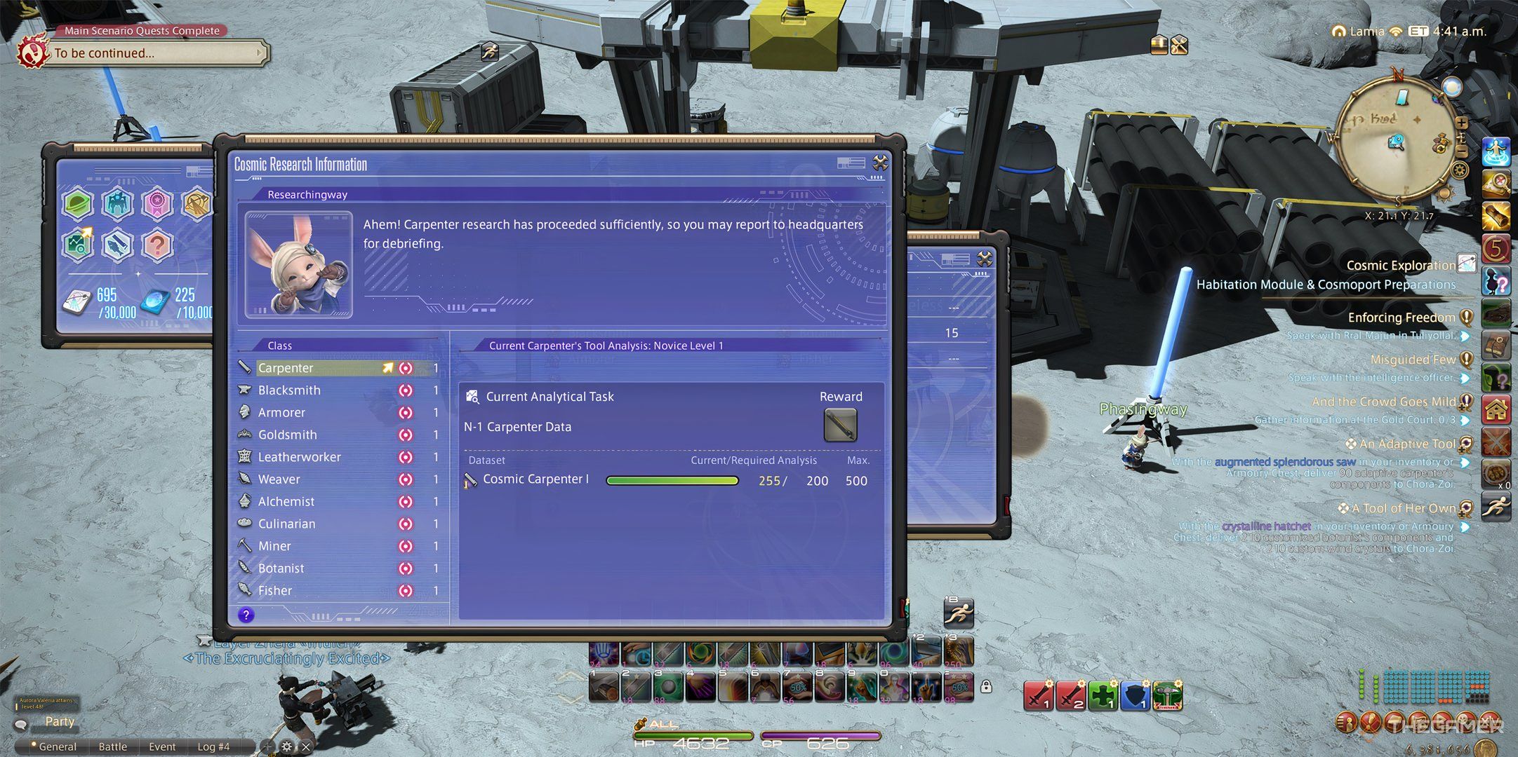 The Cosmic Tools menu in Final Fantasy 14.