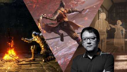 Hidetaka Miyazaki layered over slightly blurry games he directed.