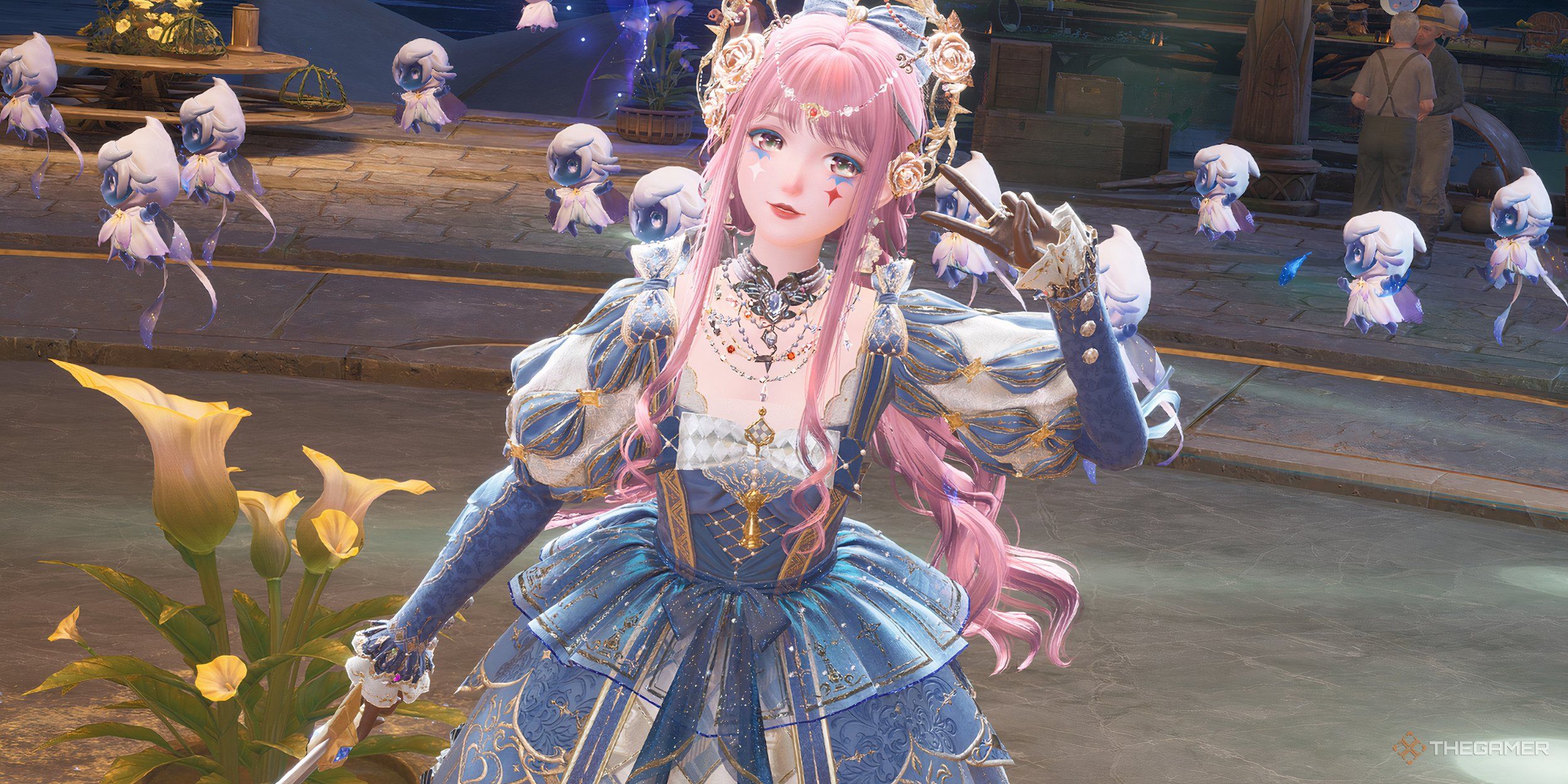 Nikki posing for the camera while Faewish Sprites dance in the background.