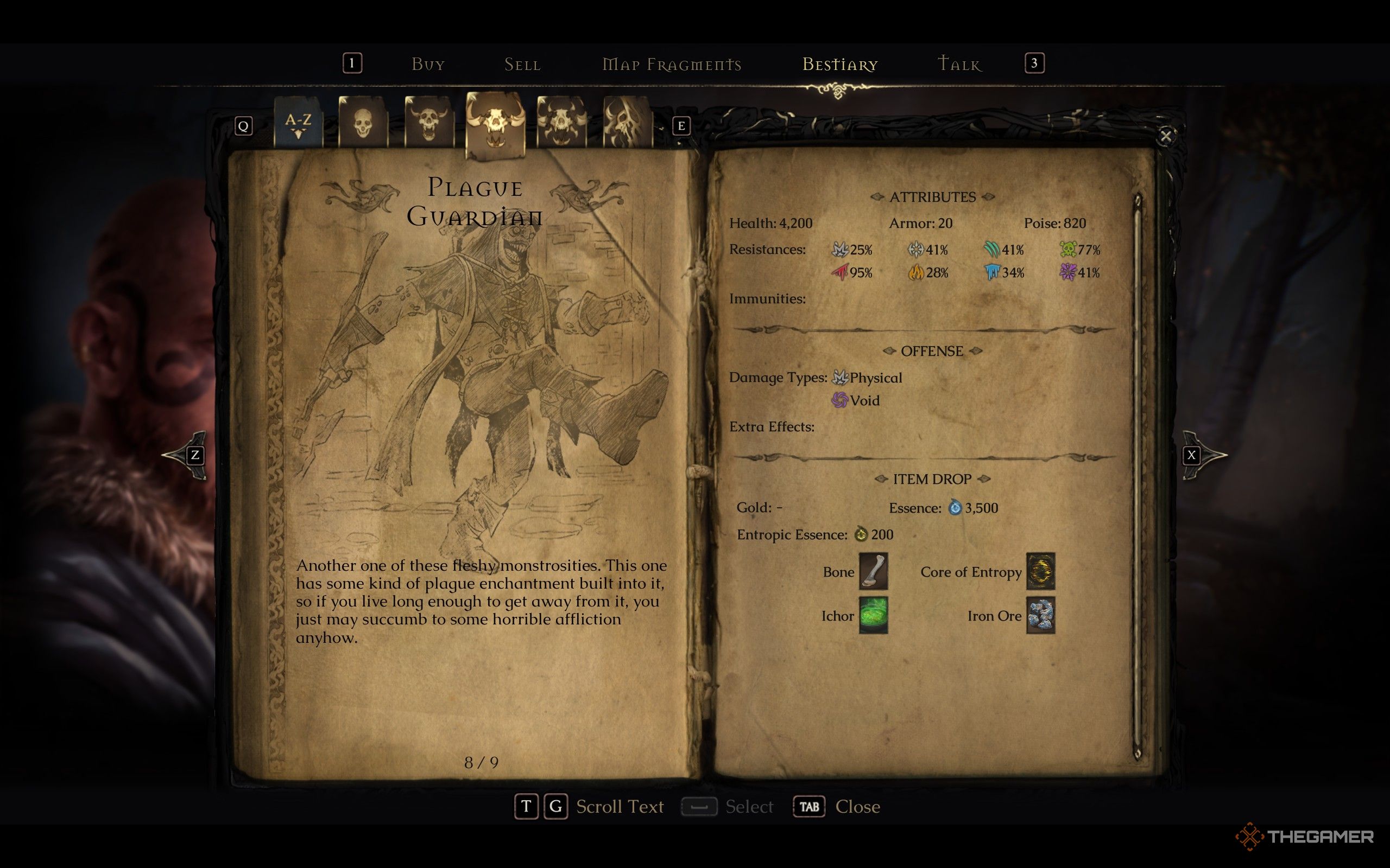 Mandrago plague guard in Gerald's forestry with attributes, types of damage and drop items.
