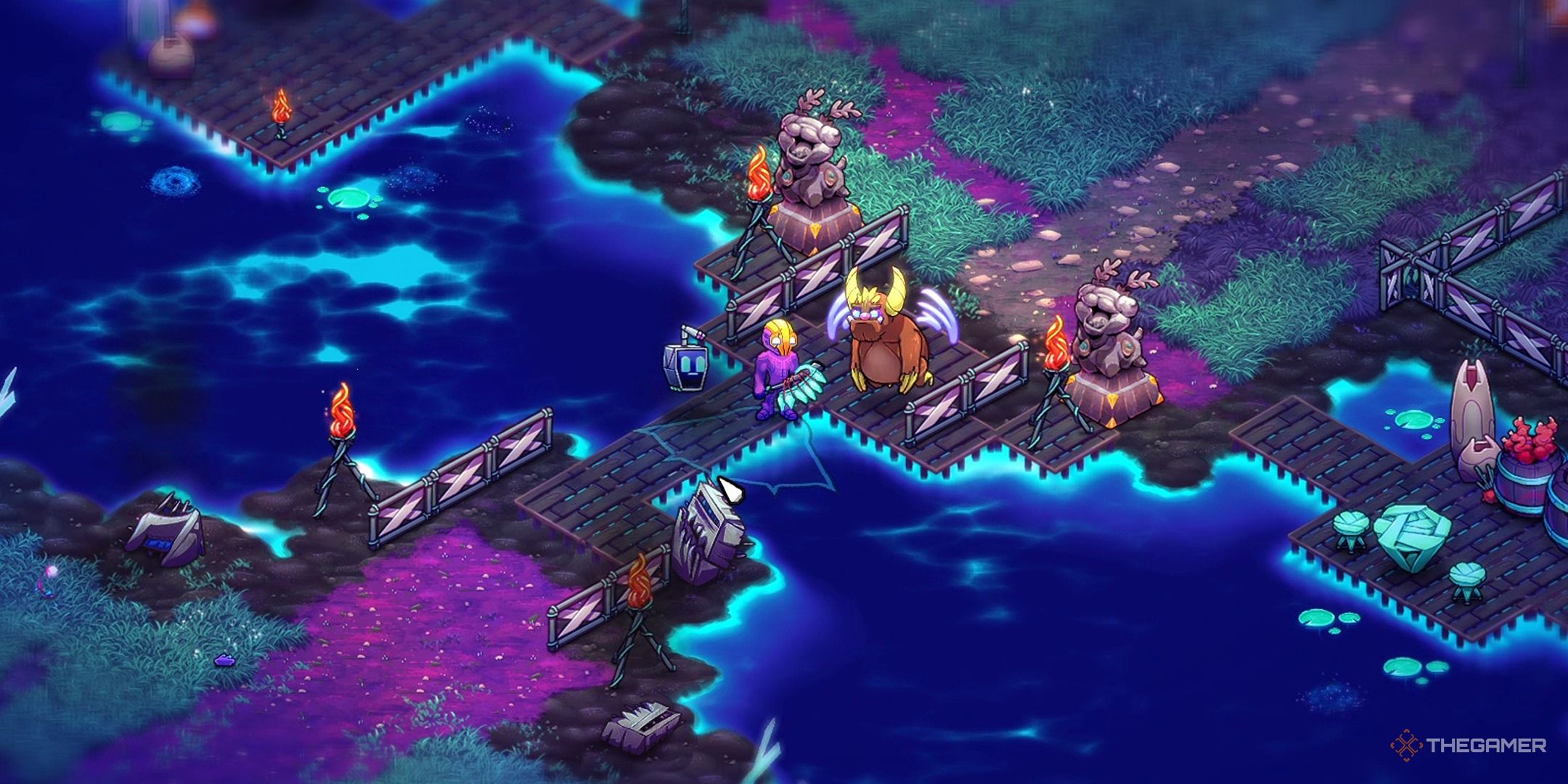 Meeting an NPC in Crashlands 2.