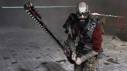 Warhammer 40,000: Darktide - Close up of a high level Zealot.