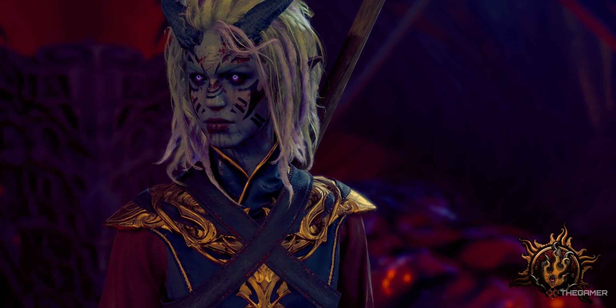 Shadow Sorcerer Tiefling emerges bloody from mind flayer pod in Baldur's Gate 3.