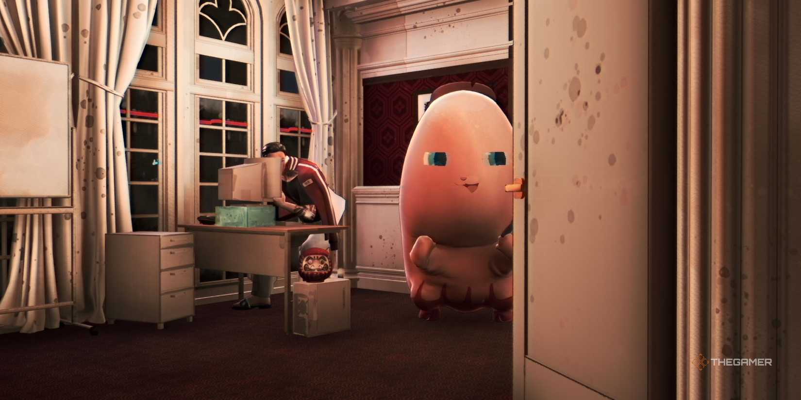 Pinky and Mitch in the offices of Promise Mascot Agency.