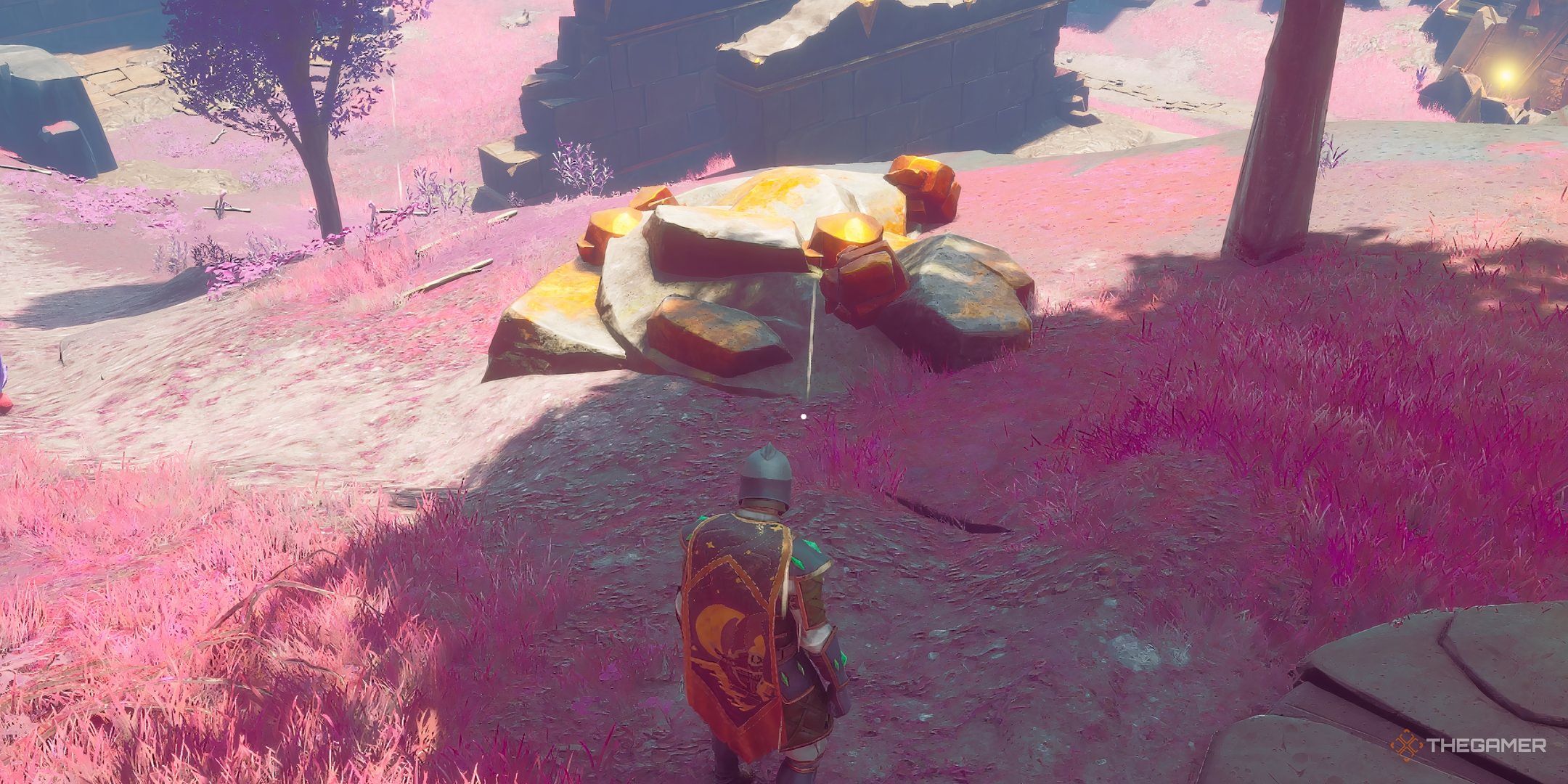 Runescape Dragonwilds character looking at copper ore node.