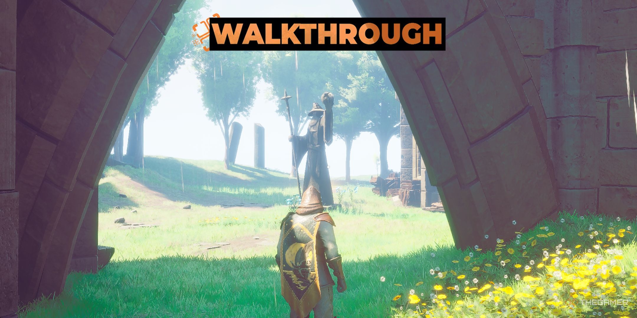 Runescape Dragonwilds standing in front of the statue in highlighting the problem quest.