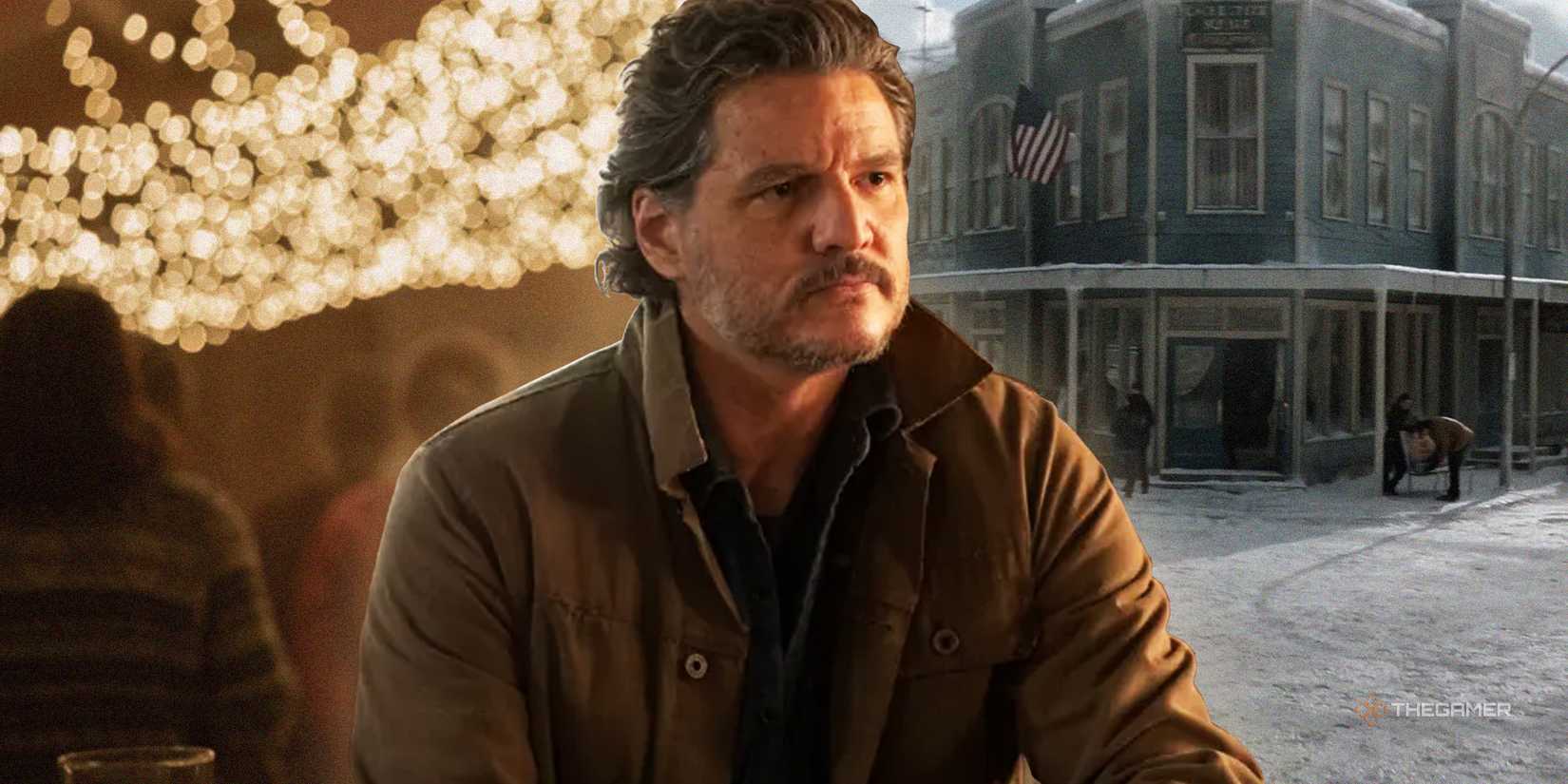 Pedro Pascal's Joel in front of Jackson screenshots