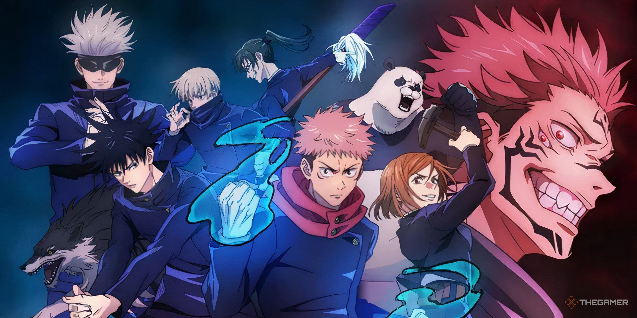 The main characters from Jujutsu Kaisen in a promotional image for the show.