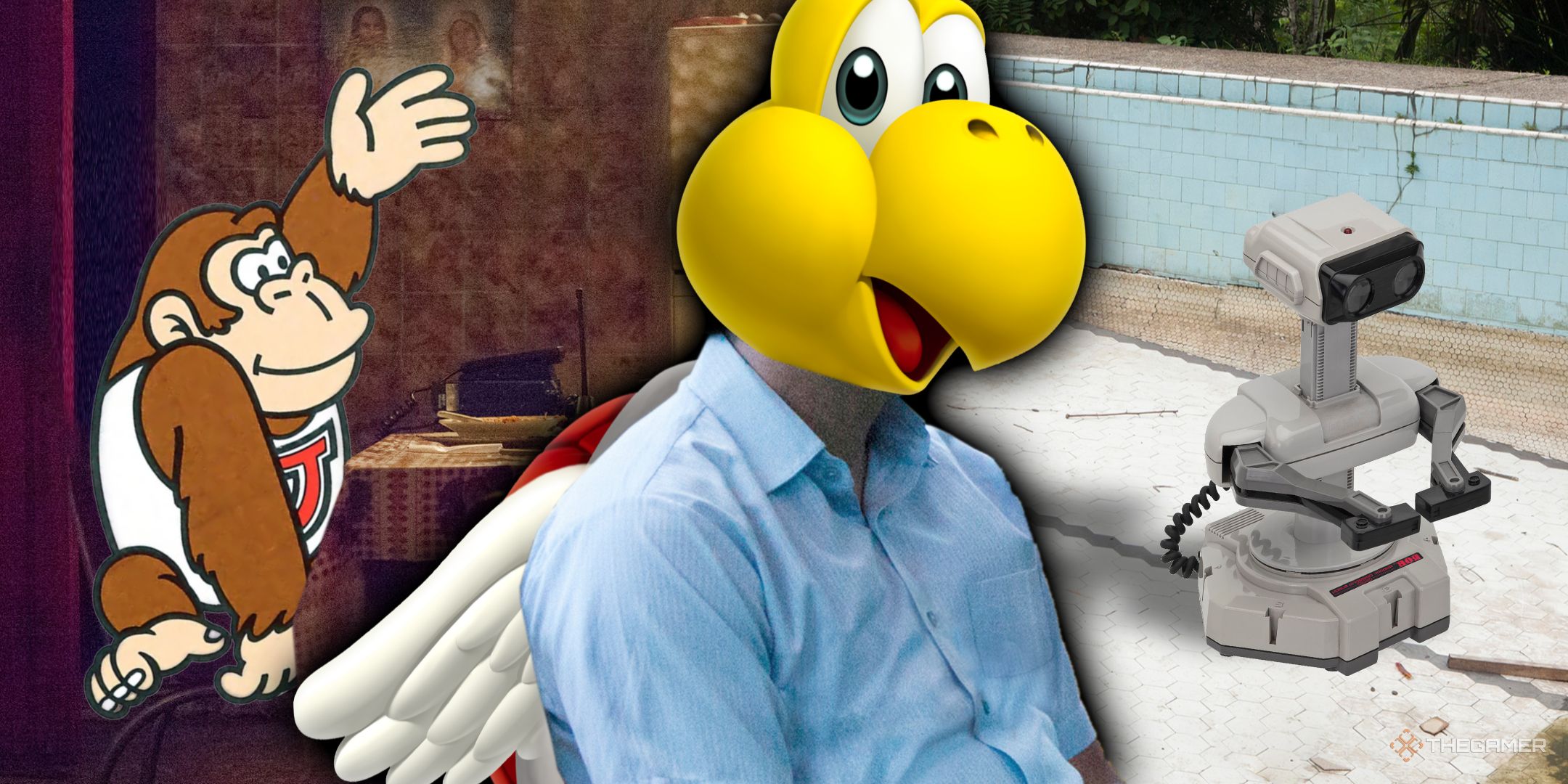 The Narcos waiting meme but edited to have Donkey Kong JR, Paratroopa, and ROB as the ones waiting.