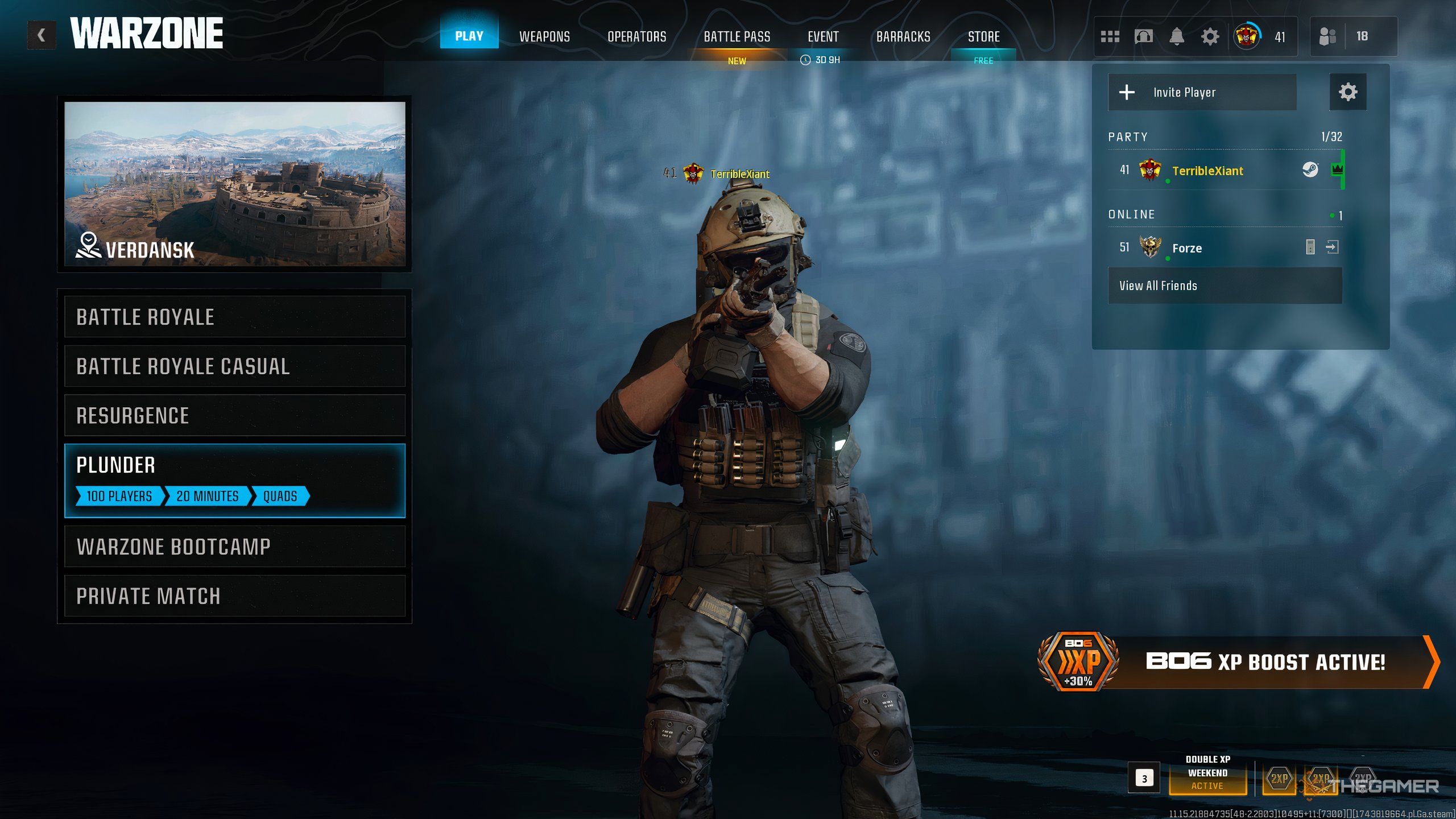 Menu de seleção de modo de jogo em Call of Duty: Warzone