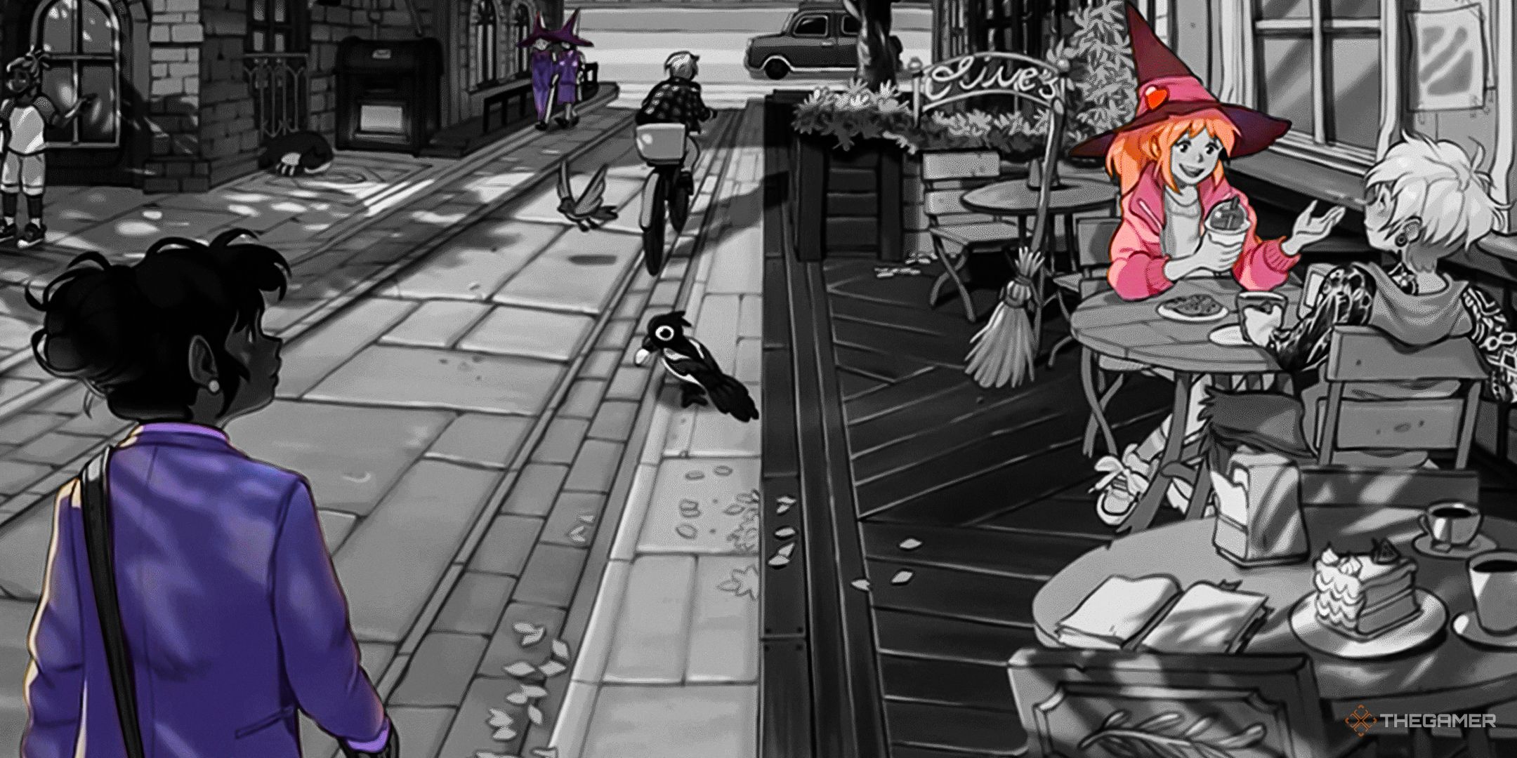 Witchbrook art greyed out, with the students highlighted in colour.