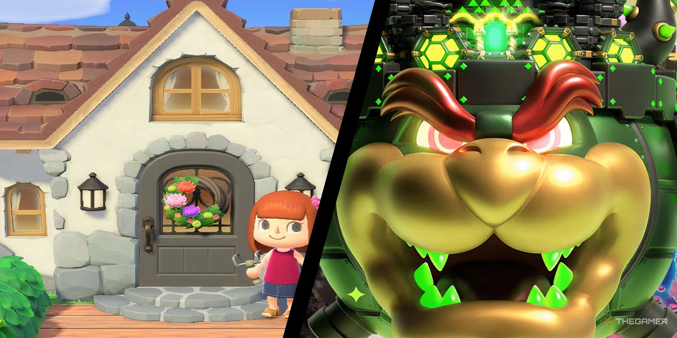 Bowser from mario bros wonder and an animal crossing villager.