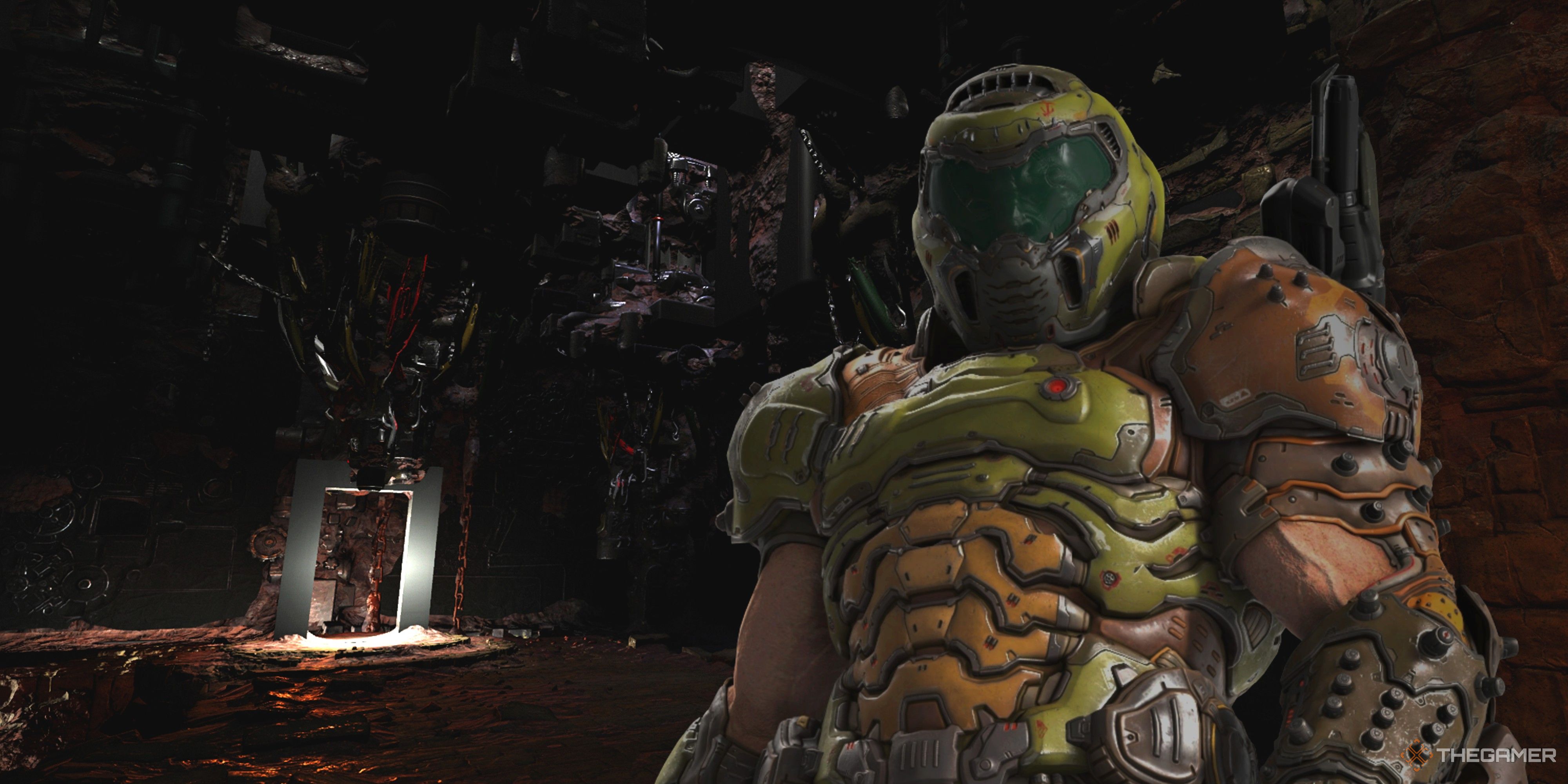 doomslayer in a quake reimagining screenshot.