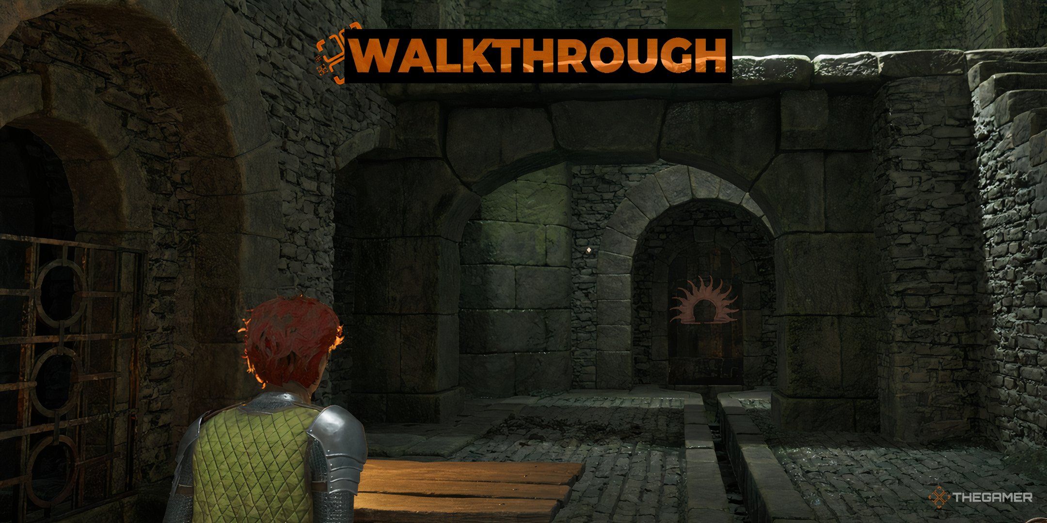The player walking down a long dark hallway in The Elder Scrolls 4: Oblivion Remastered.