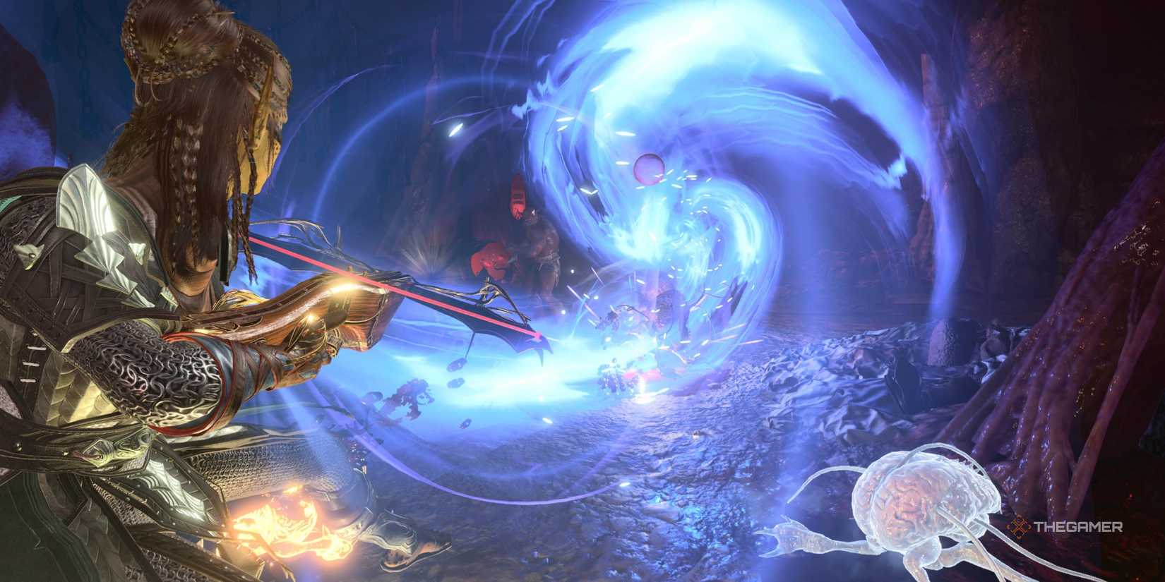 Lae'zel slaying several Intellect Devourers in Baldur's Gate 3 with a piercing arrow.