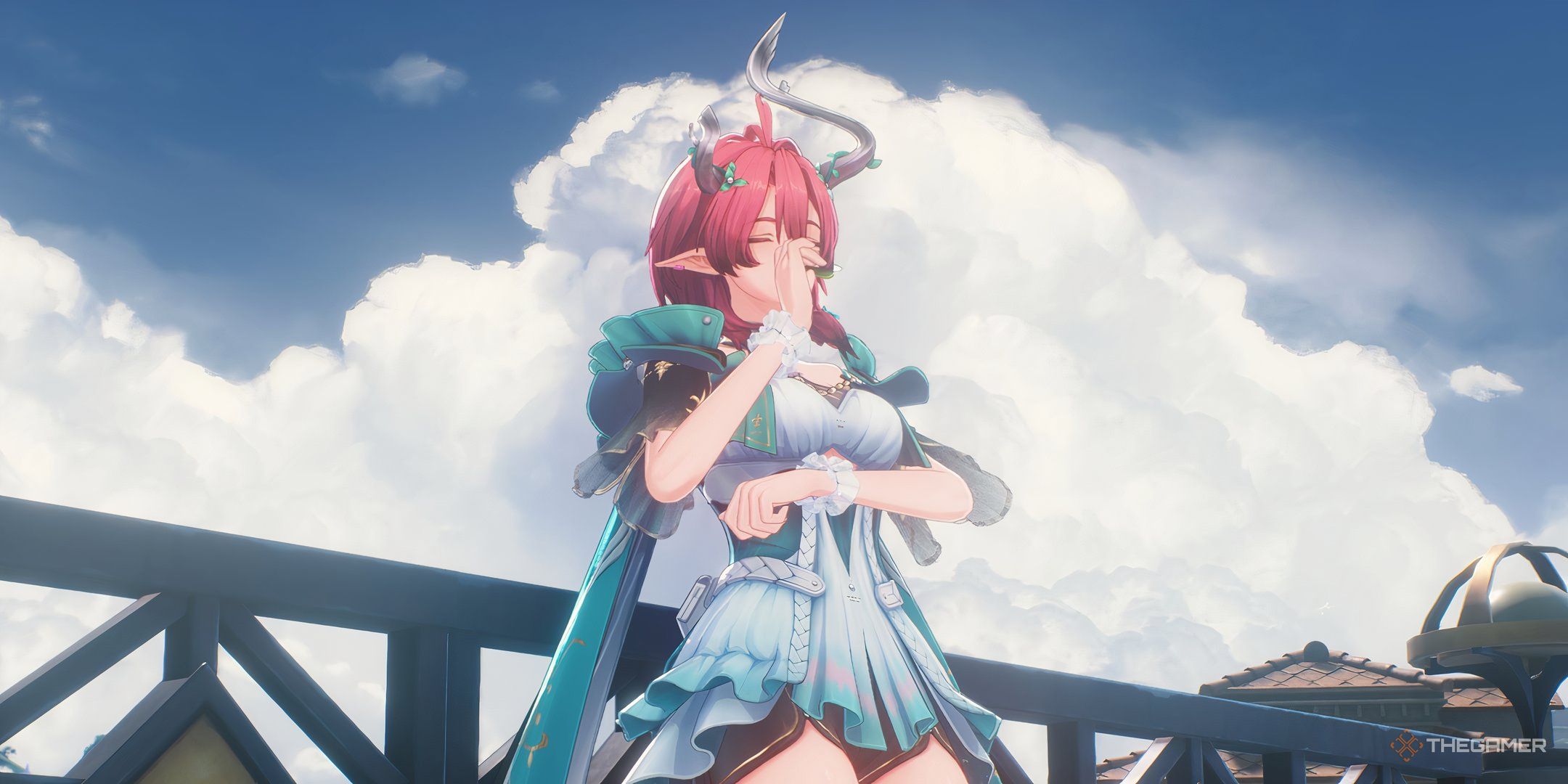 Wuthering Wave's ciaccona plays music on a leaf