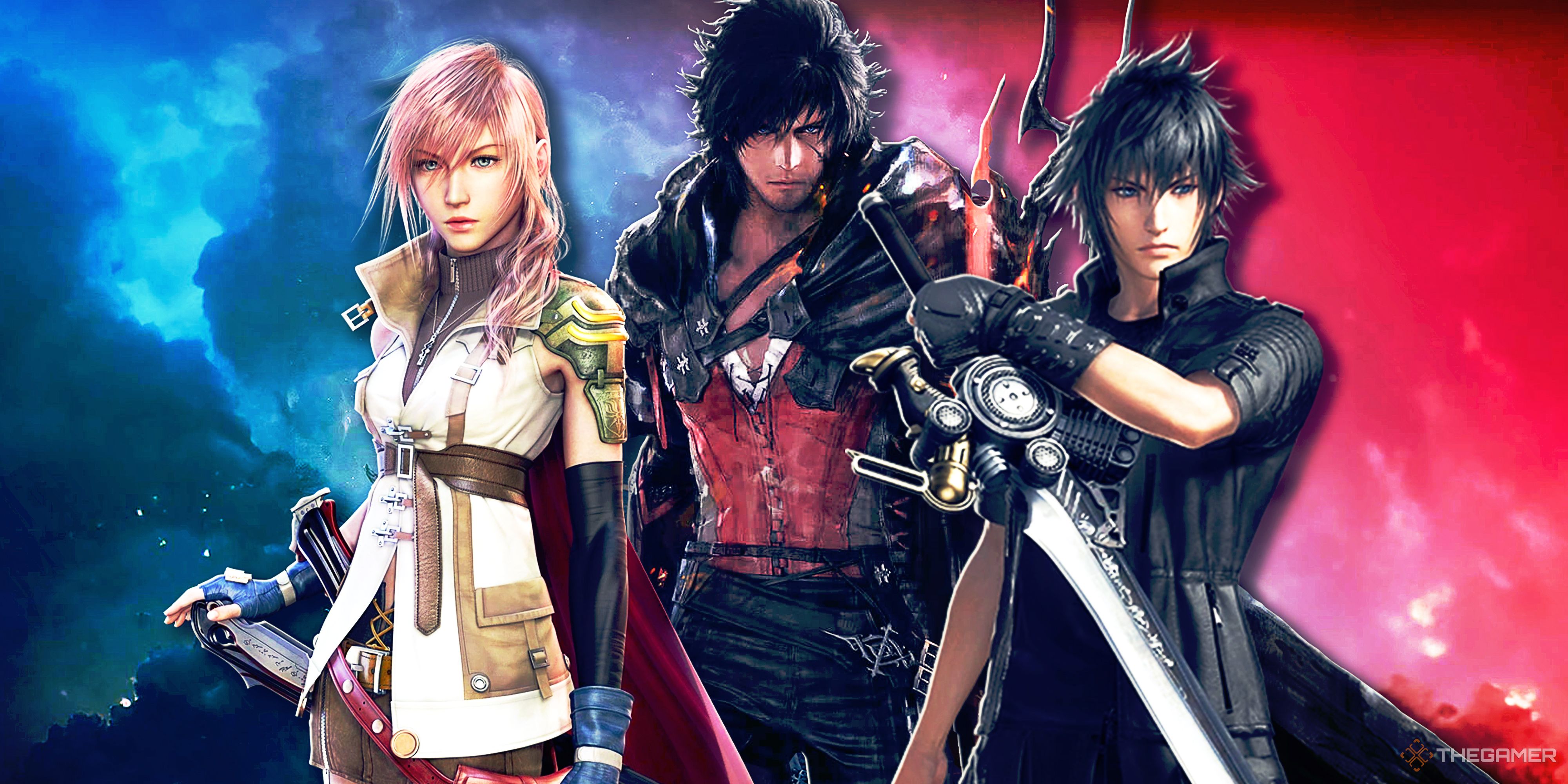 Final Fantasy 13 Lightning, Final Fantasy 16 Clive Rosfield and Final Fantasy 15 Noctis.