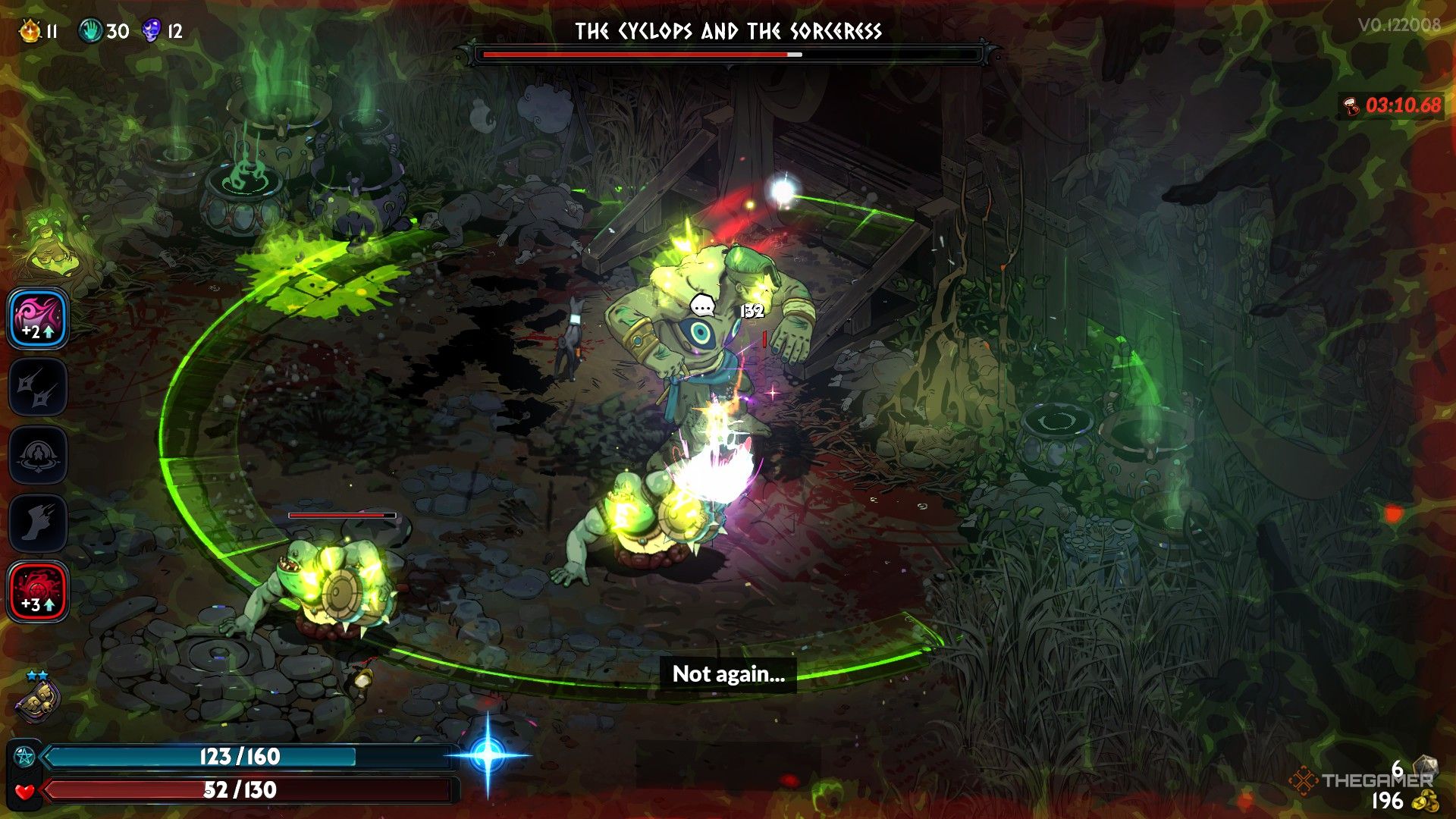 Melinoe is poisoned by the cyclops, Polyphemus, and Medea the witch in Hades 2.