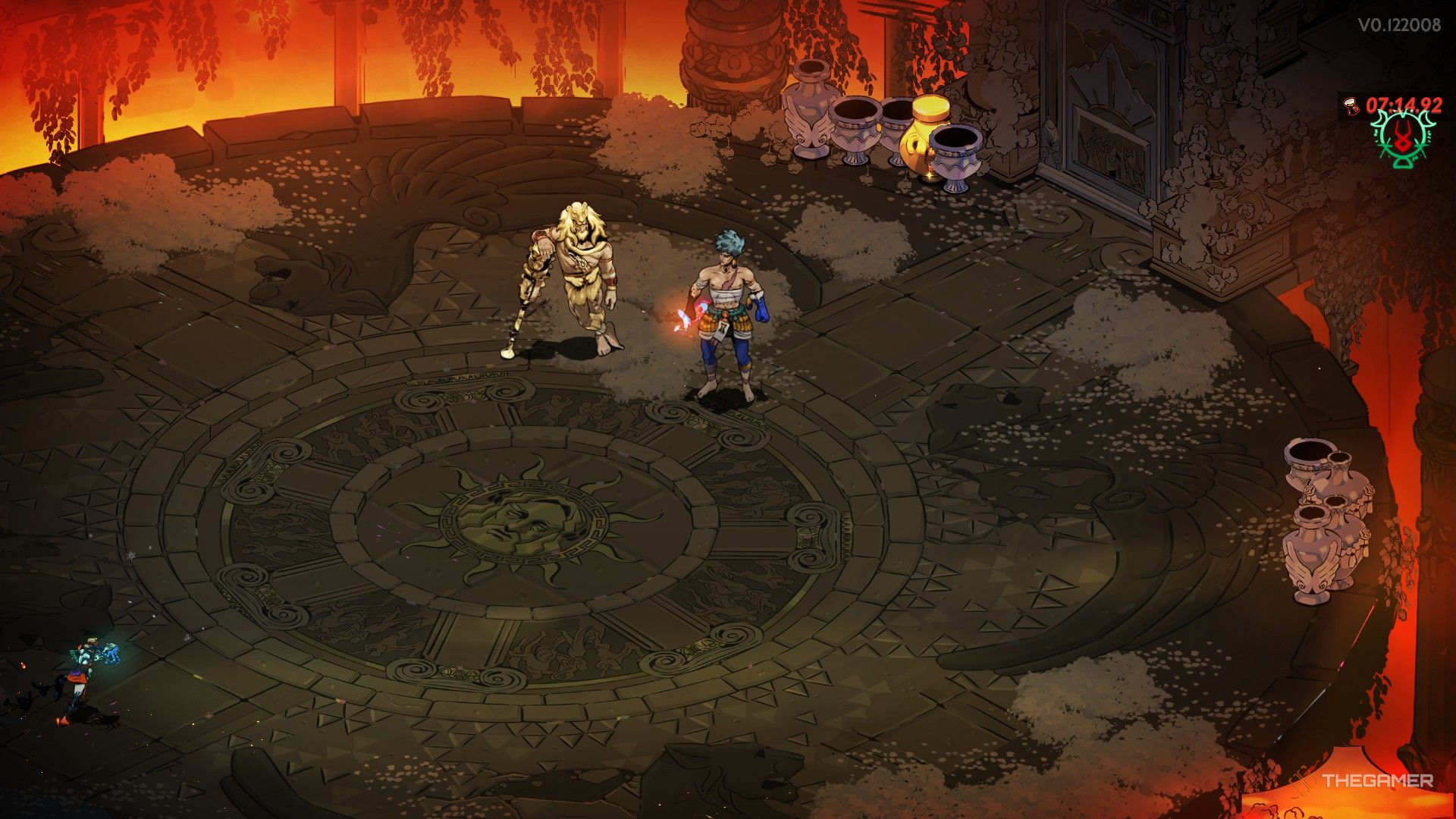 Prometheus stands beside Heracles for his Unrivaled fight in Hades 2.