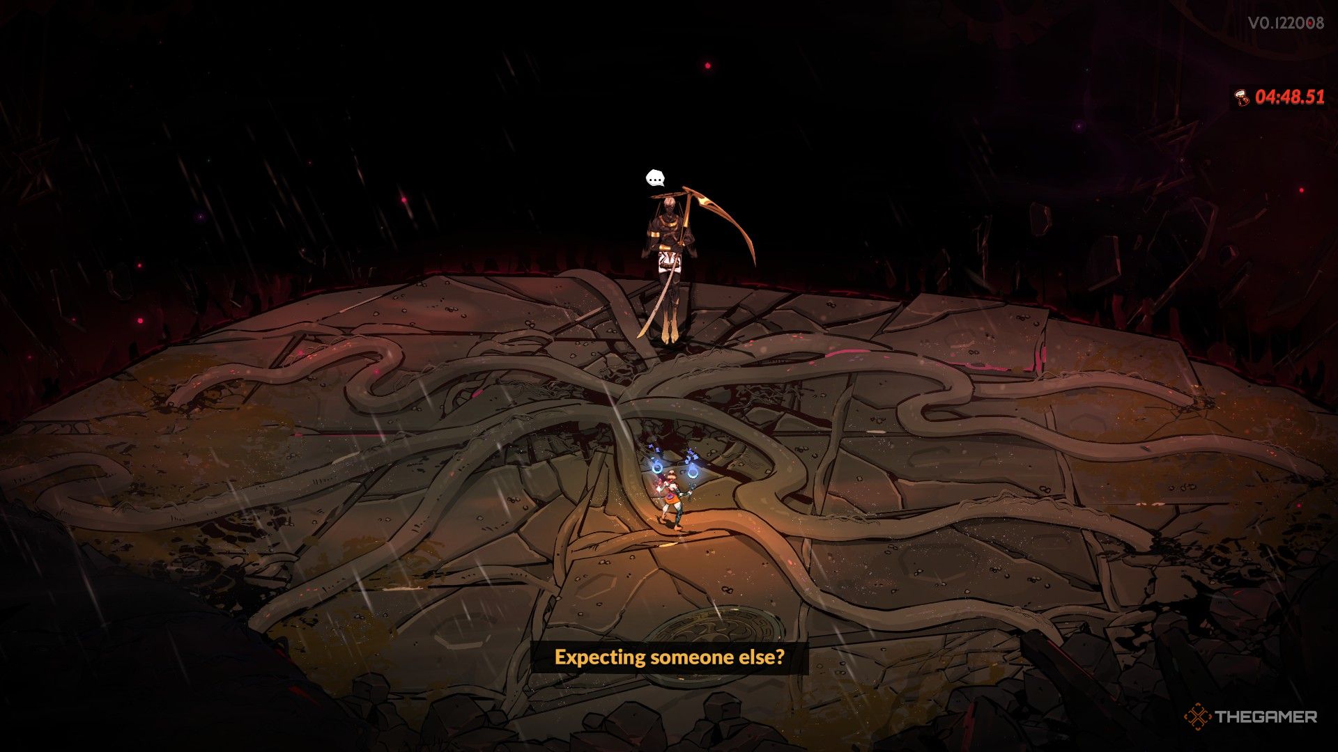 Chronos mocks Melinoe who appears to fight Typhon atop the summit in Hades 2.