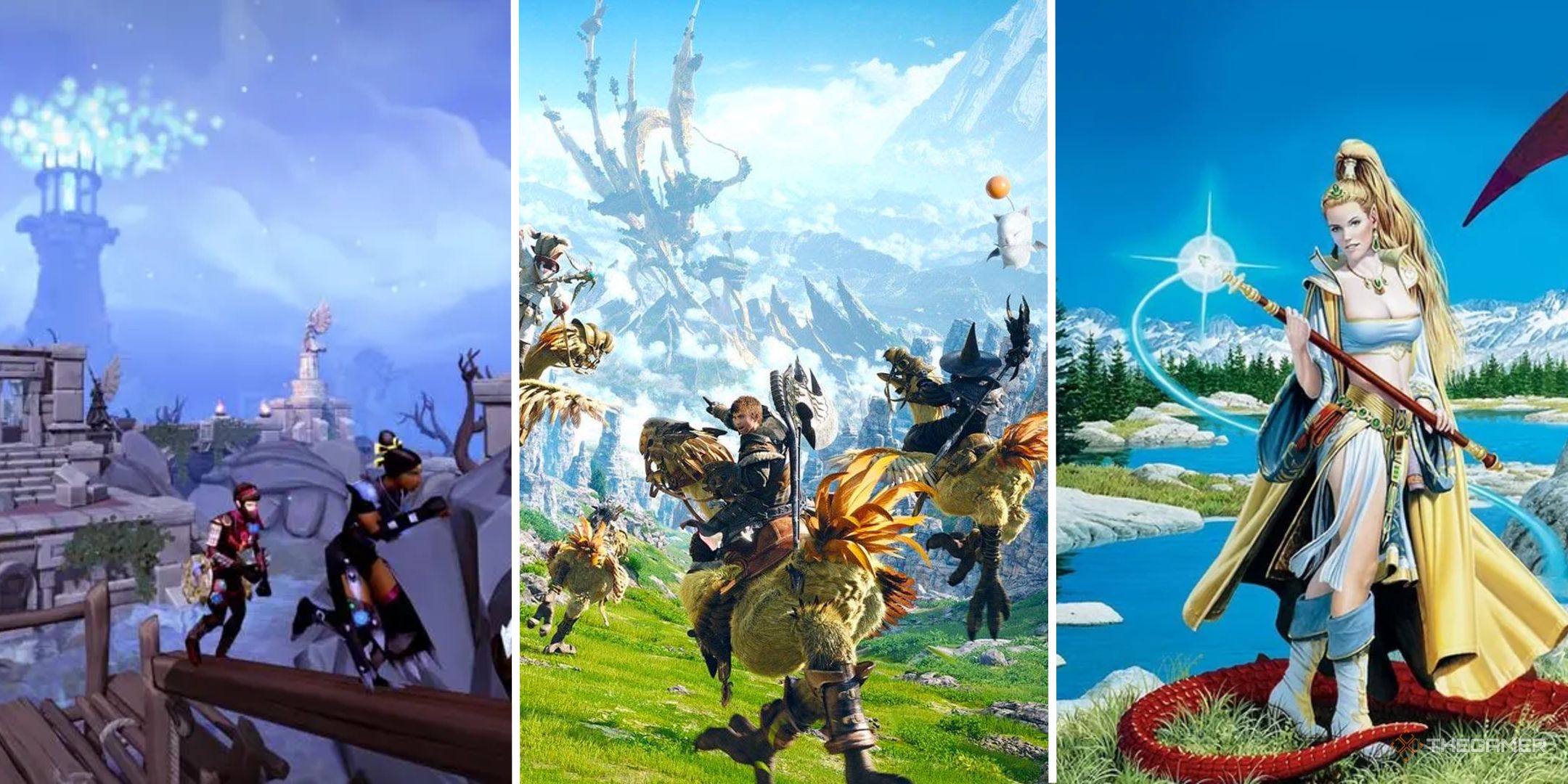 A split image showing Runescape, FFXIV, and EverQuest.