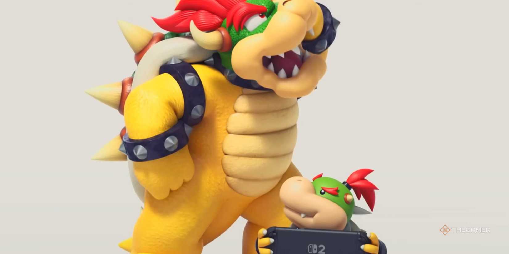 Bowser and Bowser Jr. with Nintendo Switch 2 in parental control video.