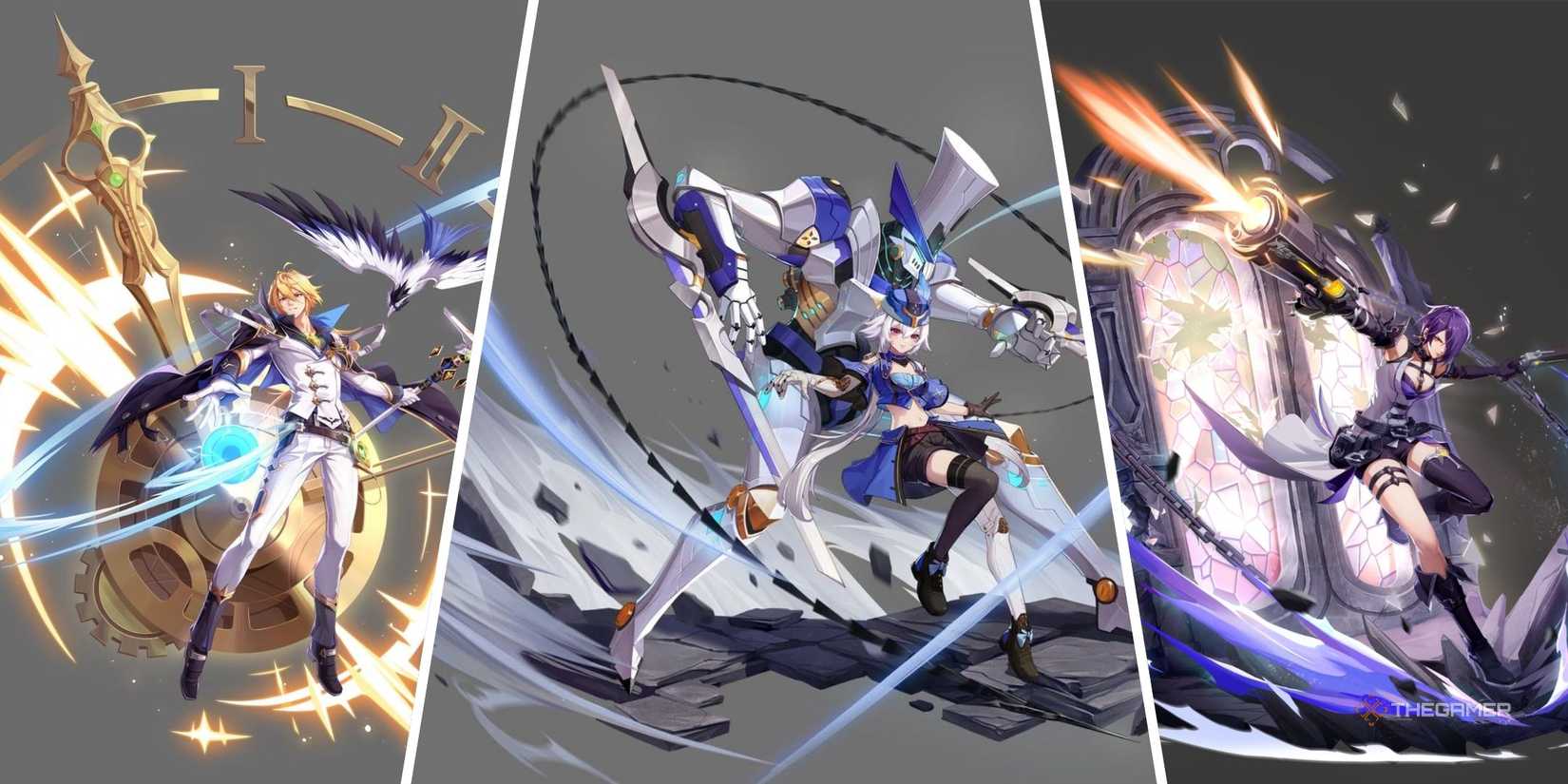 Elementalist, Bladmaiden and Bounty Hunter classes side by side in a collage from Crystal of Atlan.