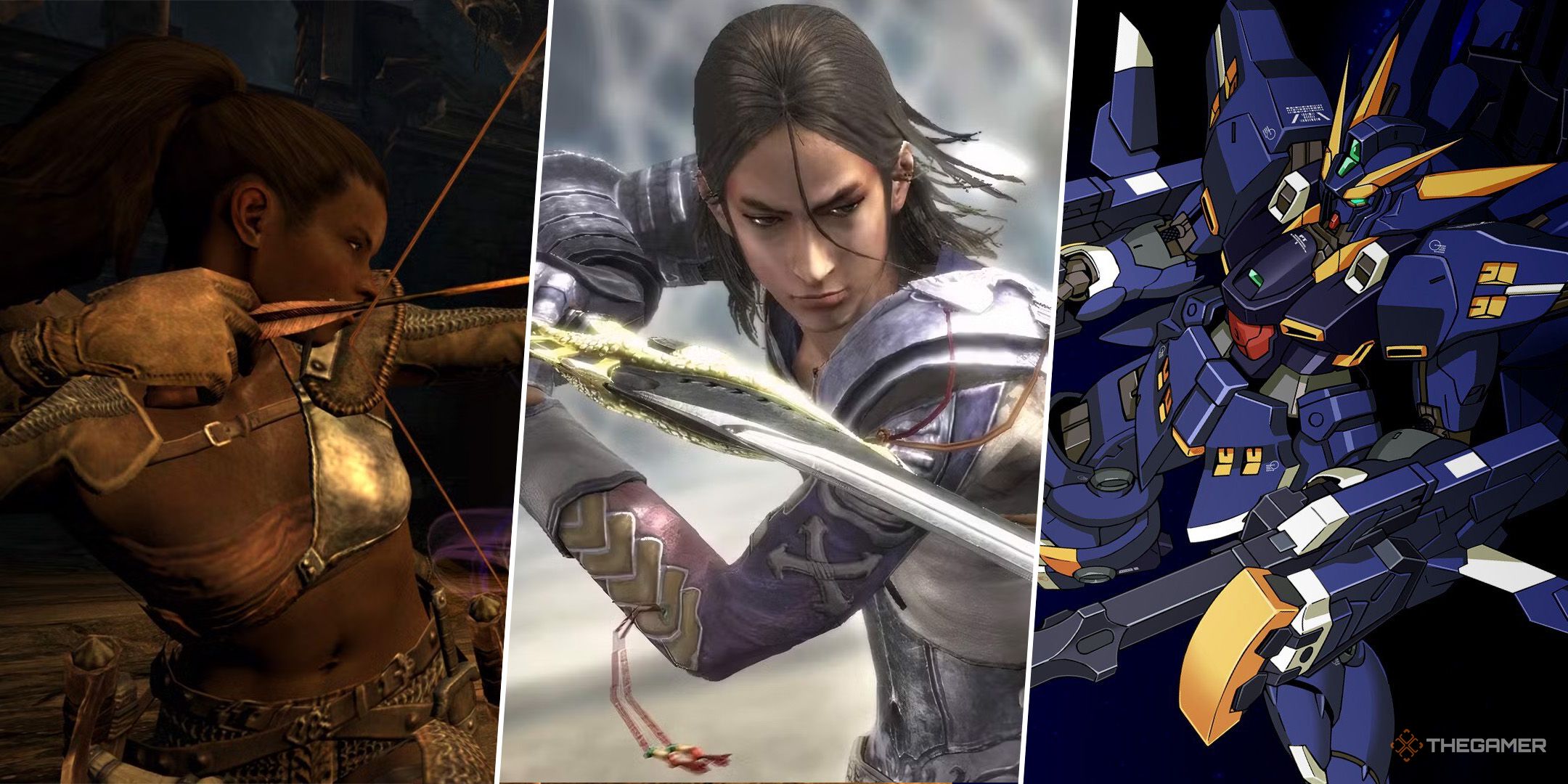 A split image featuring Dragon's Dogma: Dark Arisen, Lost Odyssey, and Super Robot Wars 30.