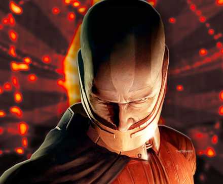 Darth Malek over a blurred Knights of the Old Republic screenshot.