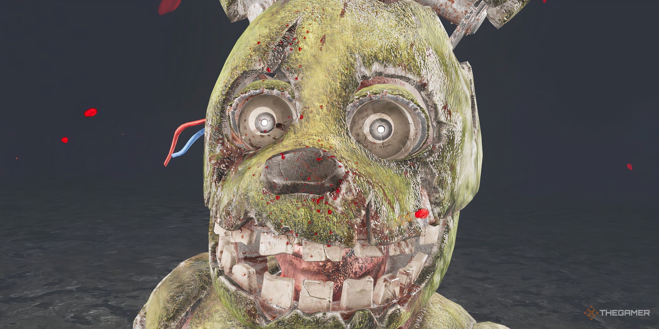 Dead By Daylight The Animatronic Springtrap closeup with dark background.