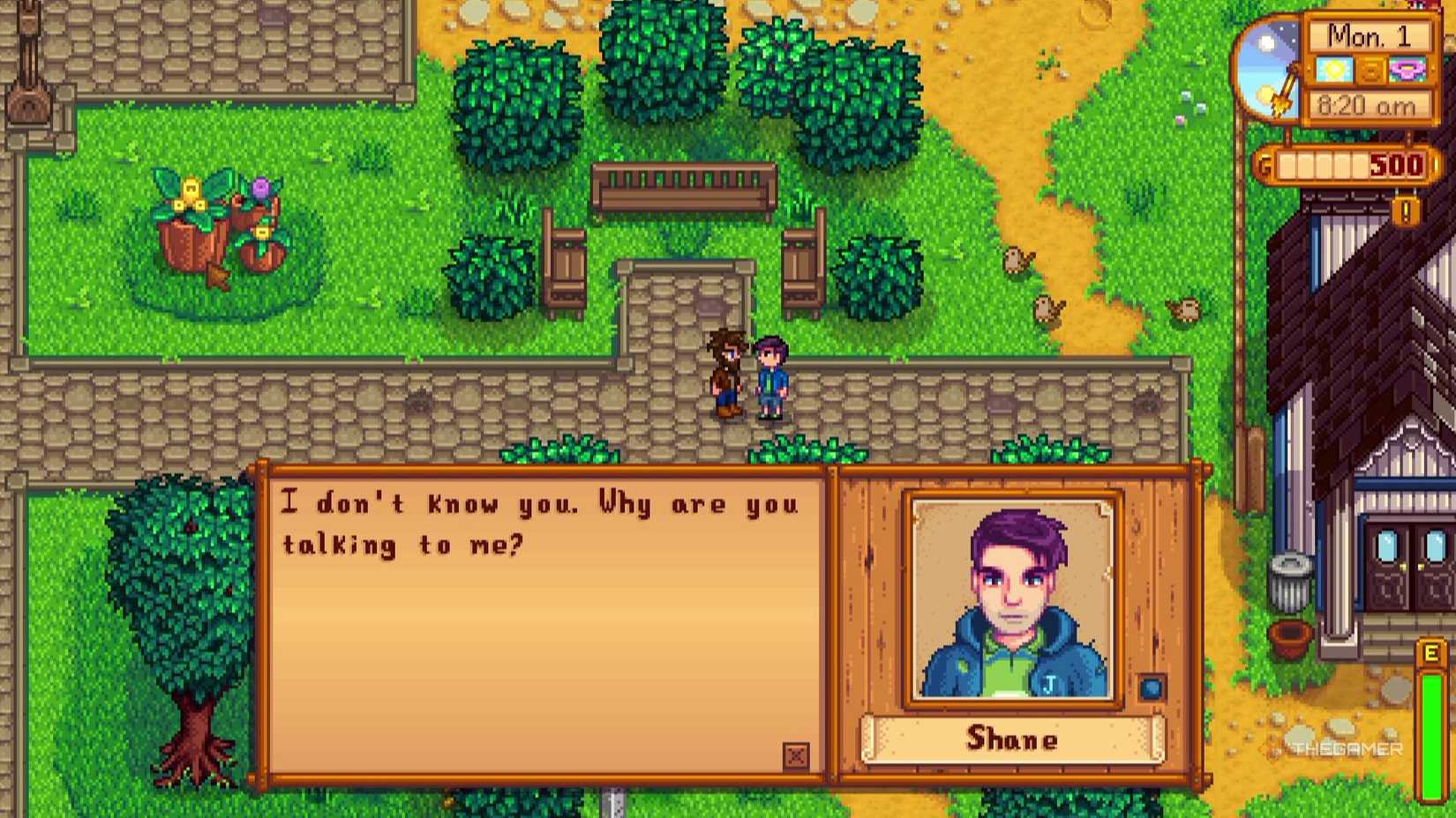 Meeting Shane in Stardew Valley.