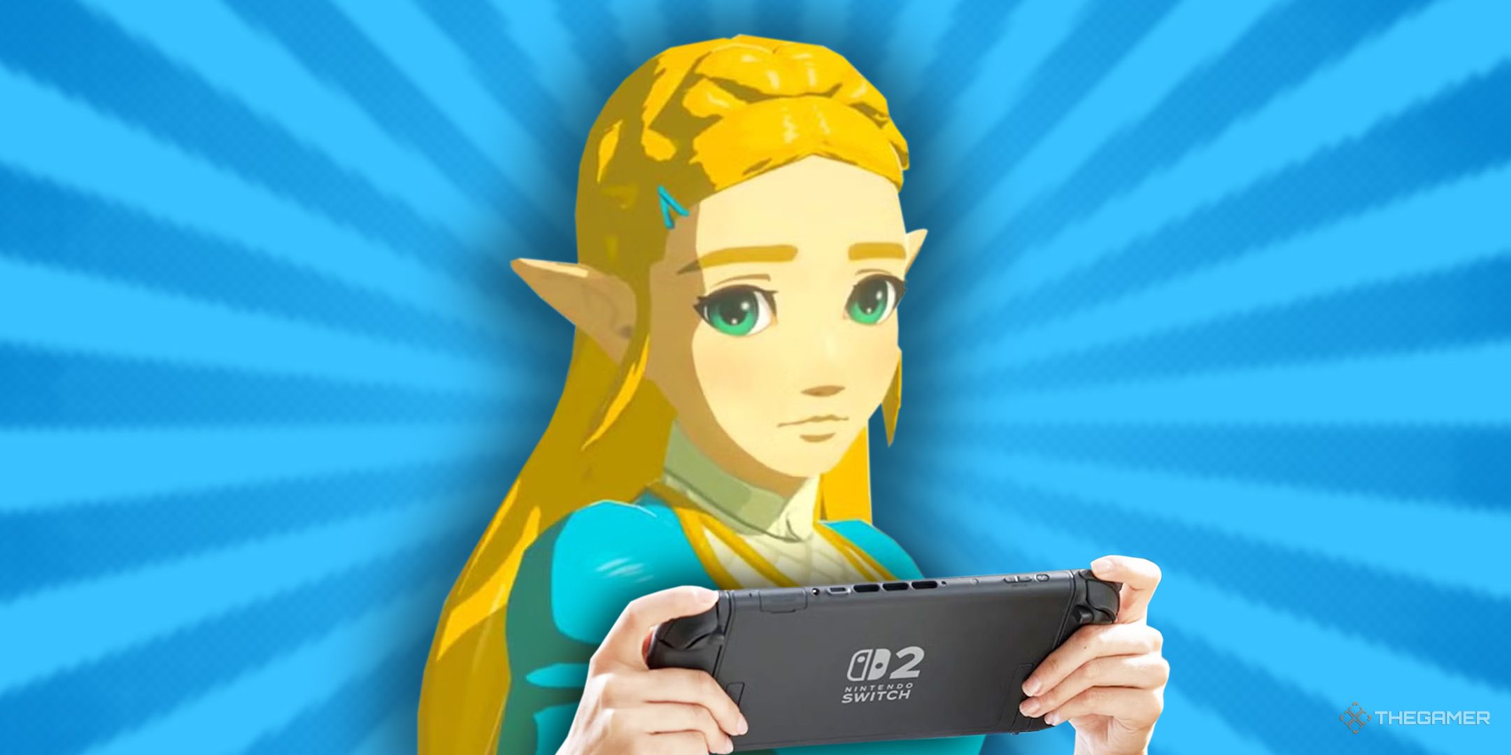 Zelda playing a Nintendo Switch 2. 