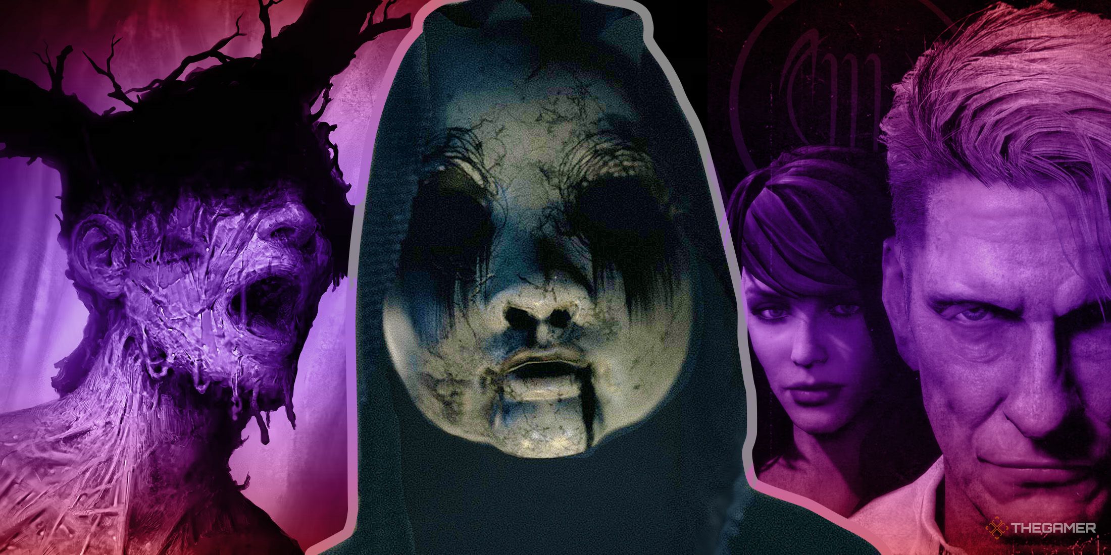 The mask from Visage between Darkwood and The Mortuary Assistant game cover images.