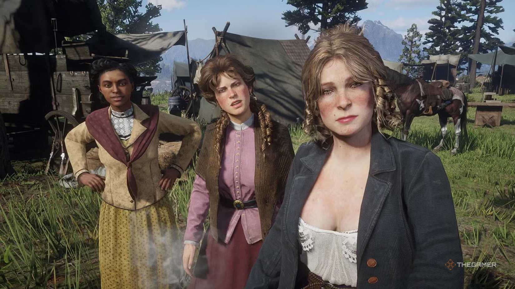 The player takes photos of female characters in Red Dead Redemption 2.