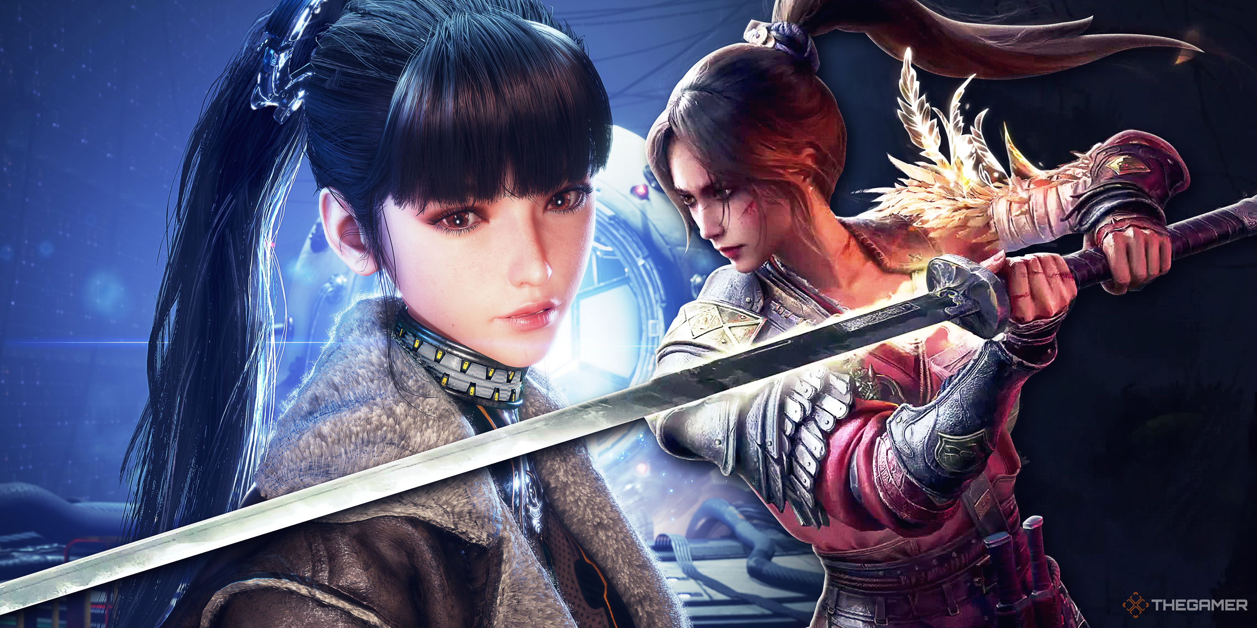 Eve from Stellar Blade next to Bai from Wuchang: Fallen Feathers.