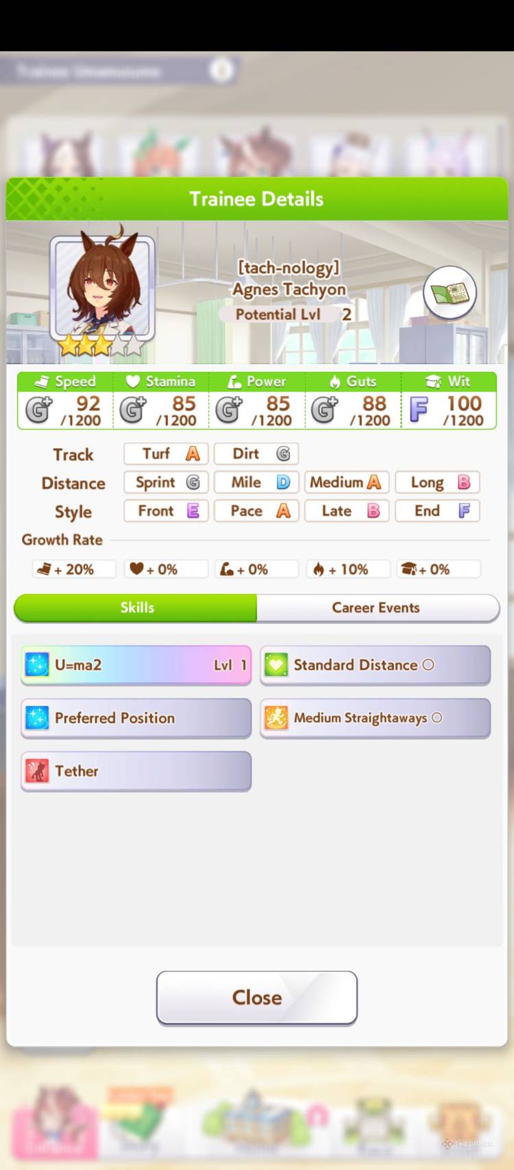 Agnes Tachyon overview is shown in Umamusume Pretty Derby.