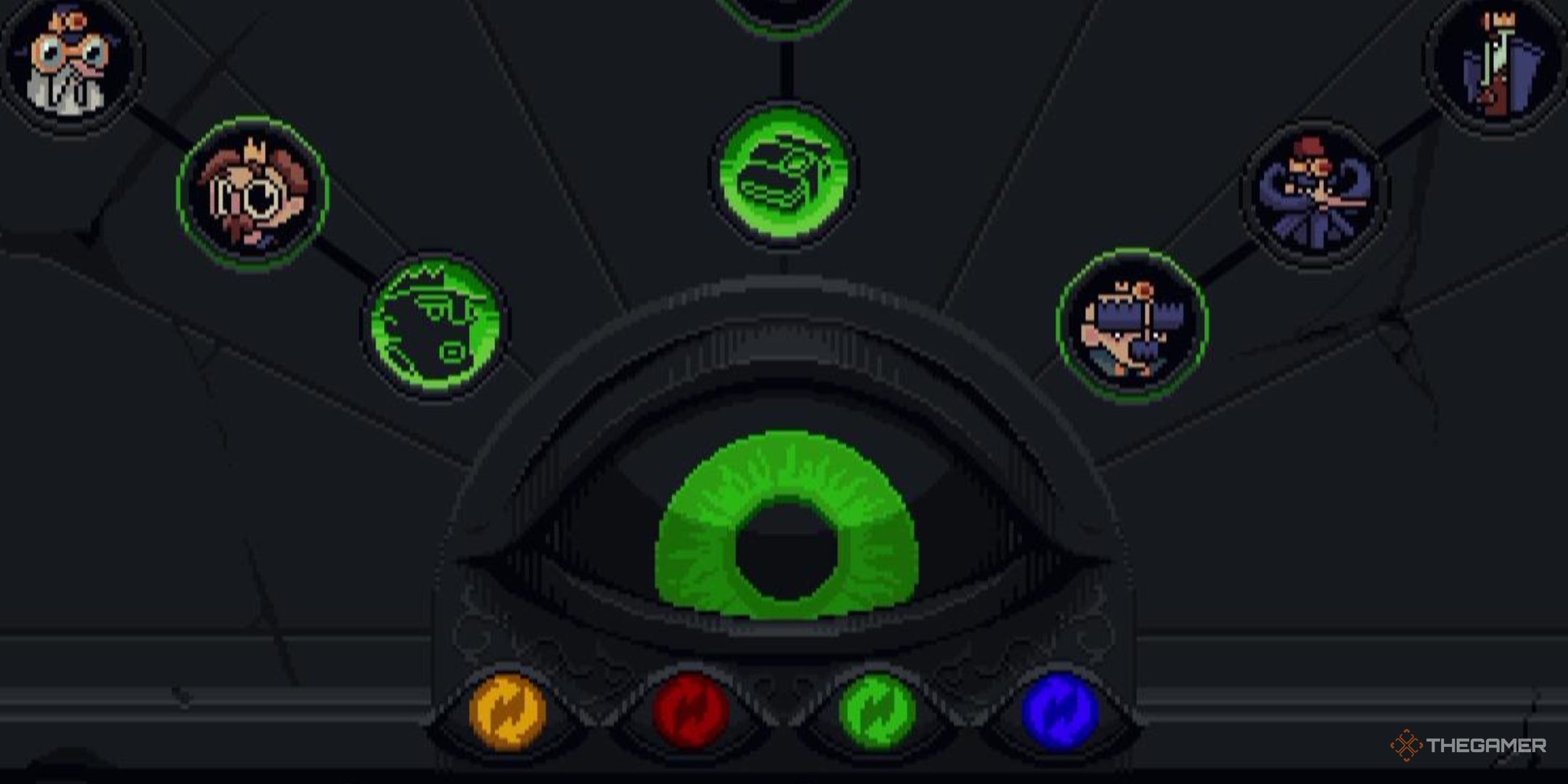 A giant green eye stares into our soul in The King Is Watching.