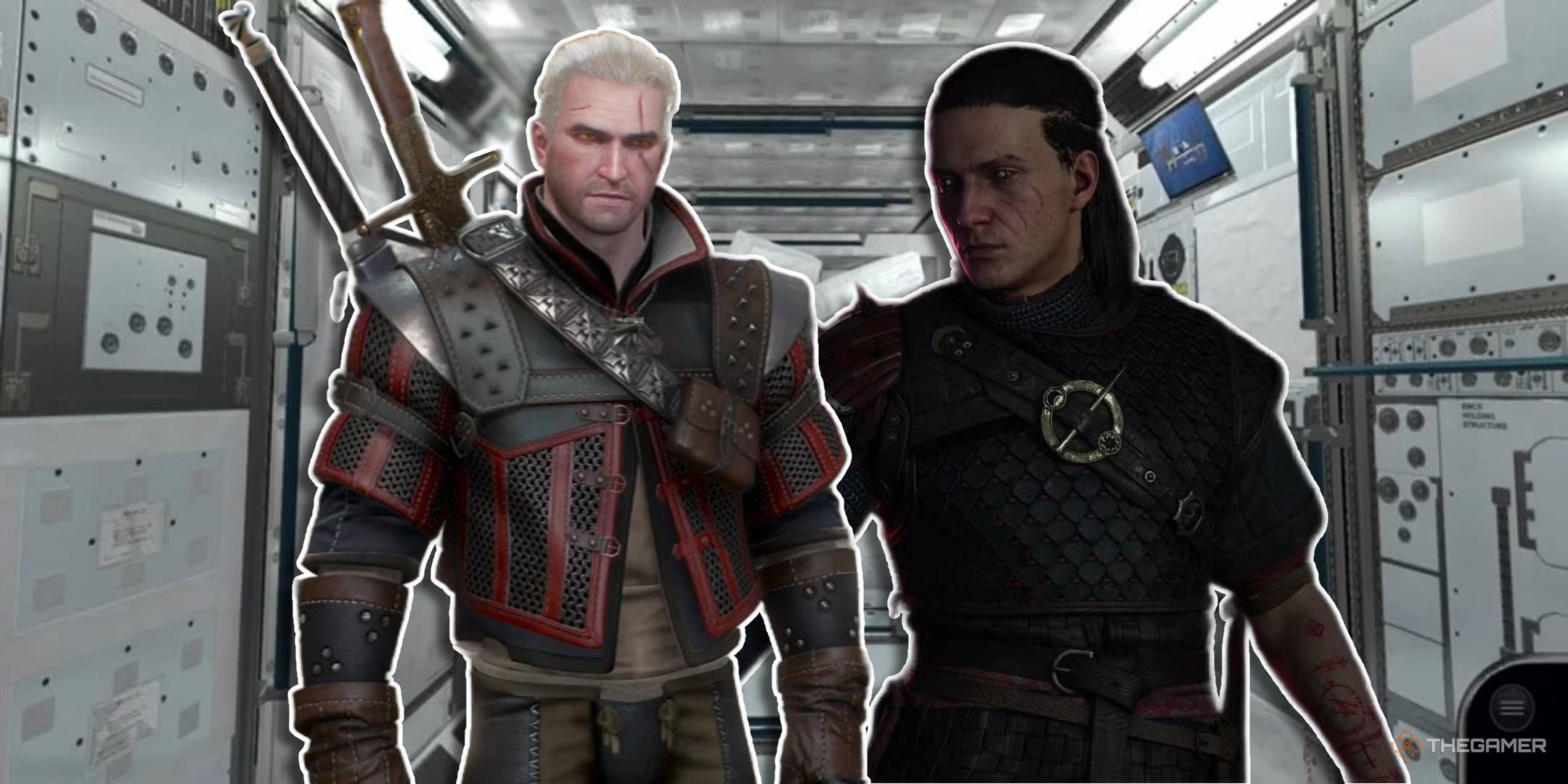 Geralt from the Witcher 3 and a character from Blood of Dawnwalker on the ISS