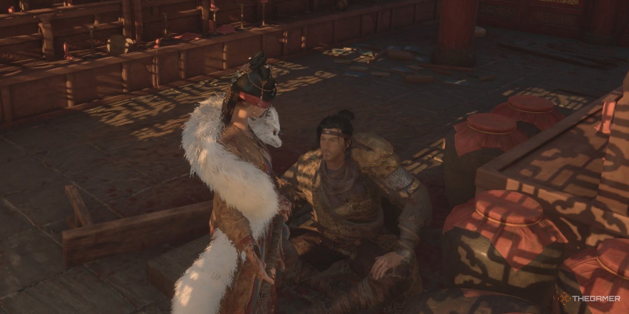 Wuchang speaks with Li Dingguo at the Zhenwu Antechamber in Wuchang: Fallen Feathers.