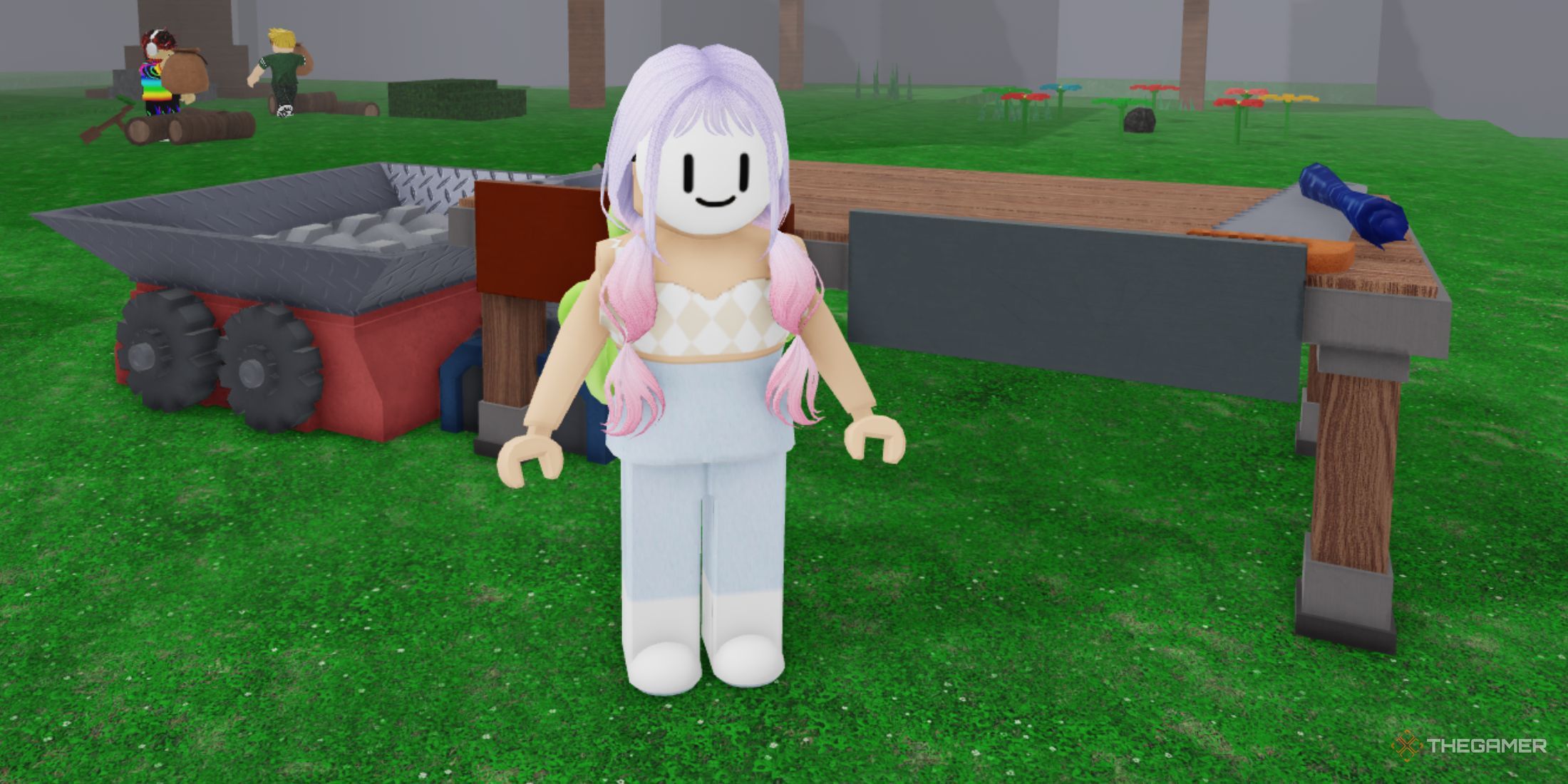 Player standing next to a crafting bench in Roblox 99 Nights in the Forest.