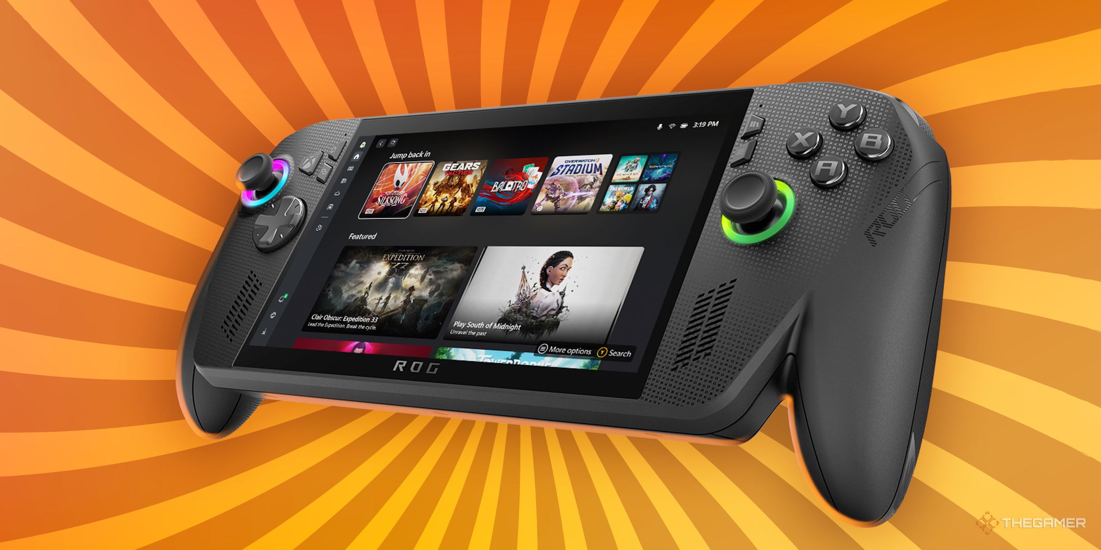 ROG Xbox Ally over an orange background.