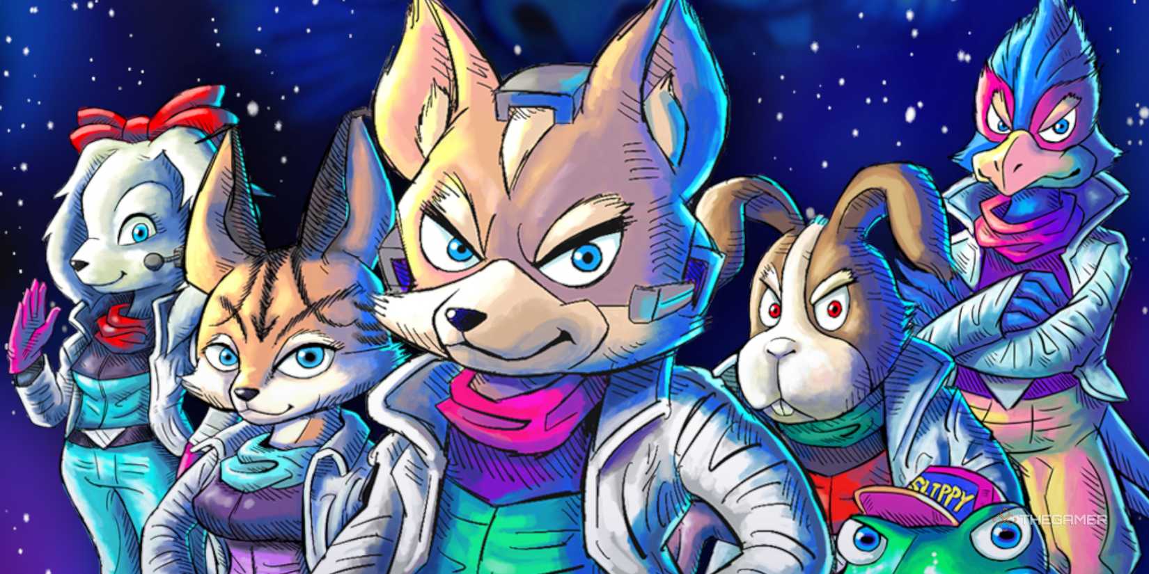 Star Fox 2 Box art showing Fox and his crew.
