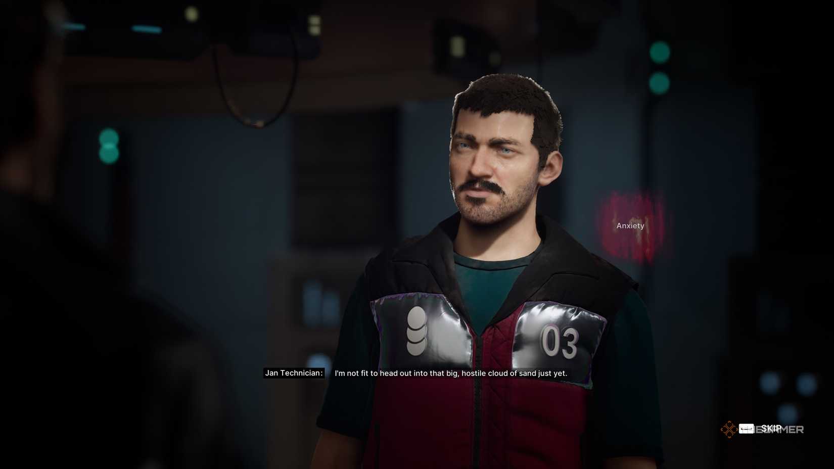 Technicians talk in a cutscene in The Alters.