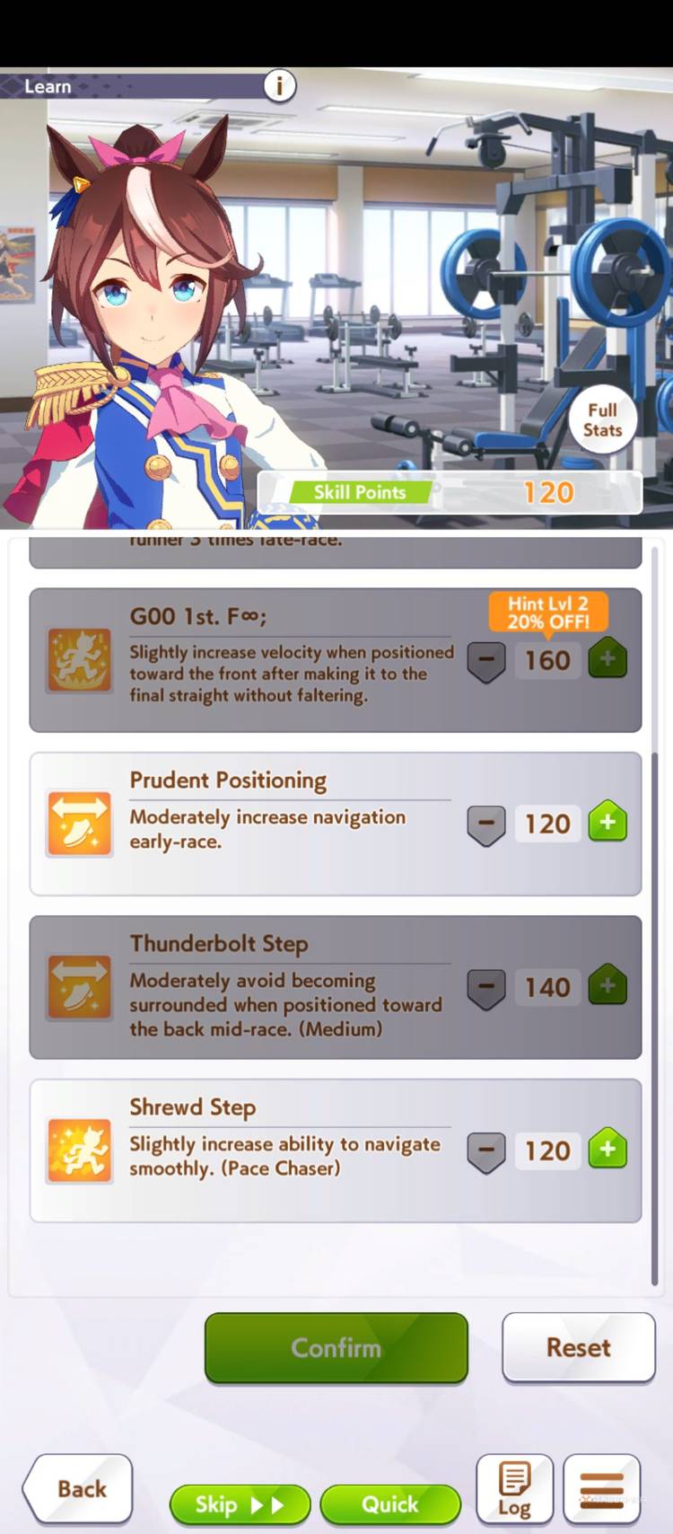 Tokai Teio's skills are shown in Umamusume Pretty Derby.