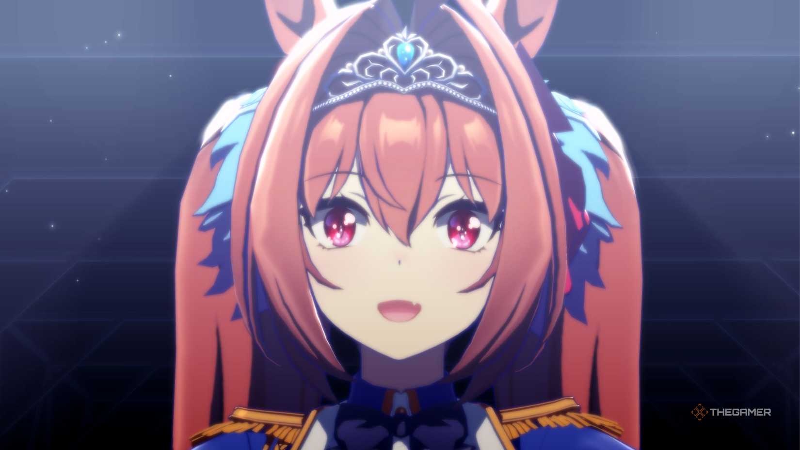 Umamusume Pretty Derby Daiwa Scarlet smiling at the camera.